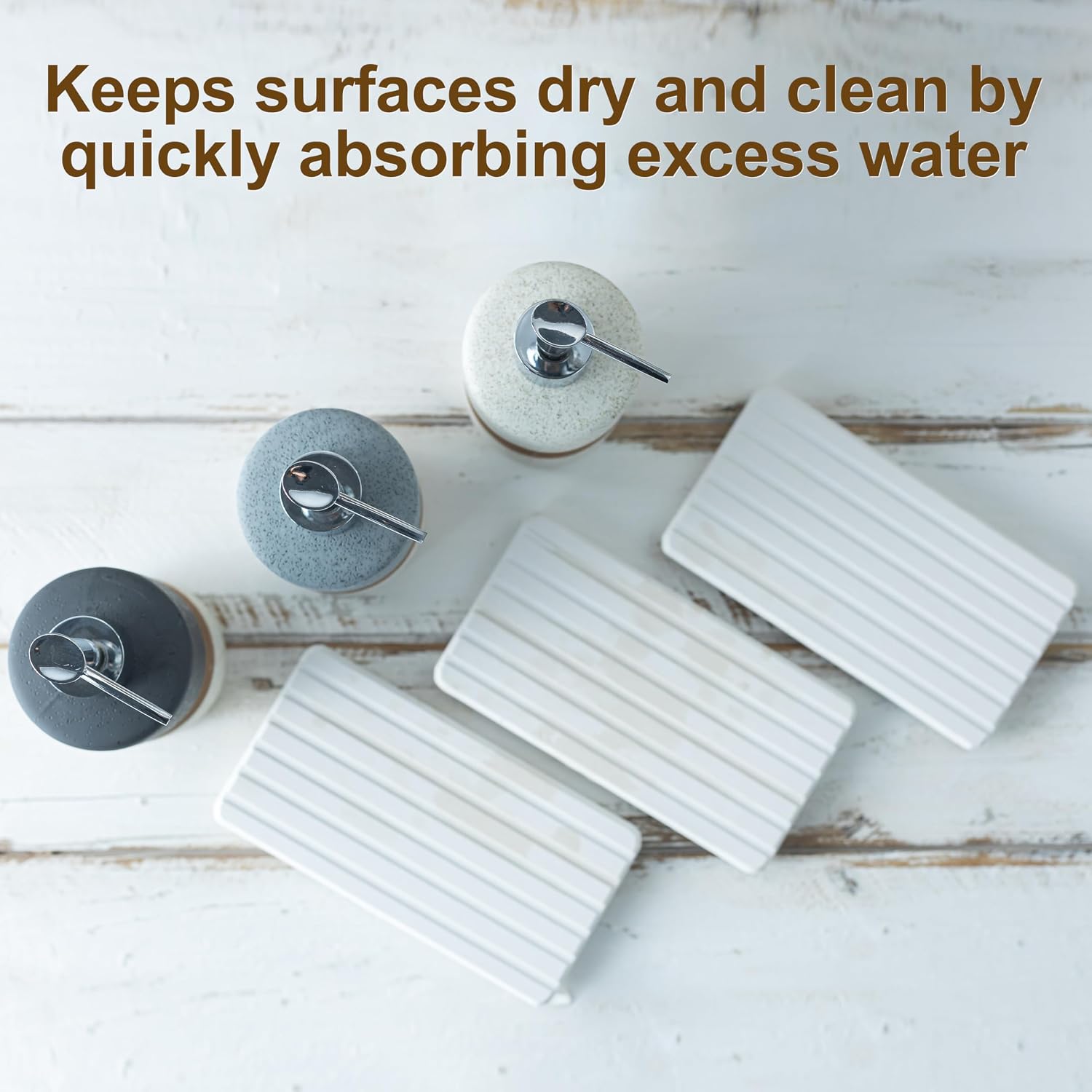 Ceramic Soap Dispenser Set(2 Pack) – Hand Soap, Dish Soap, Shampoo & Shower Soap Dispenser for Bathroom & Kitchen, Stainless Steel Pump, Includes Silicone Funnel & Diatomaceous Tray, Gray - Image 5