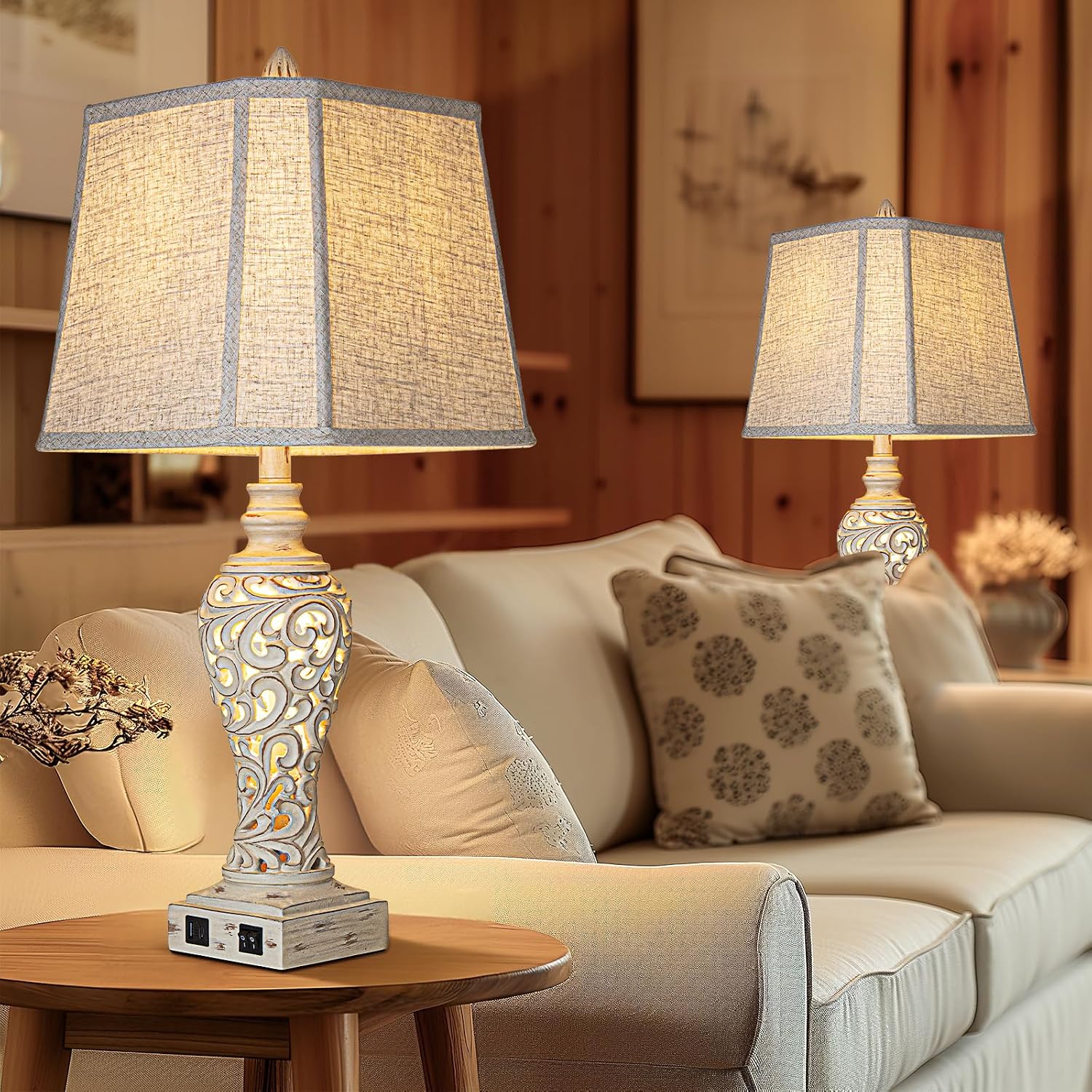 LuxSight Collection 28.5" Table Lamps Set of 2 - Bedside Lamp with Fabric Shades - for Bedroom and Living Room with USB and Nightlight - Perfect for Nightstands and Bedrooms - Image 6
