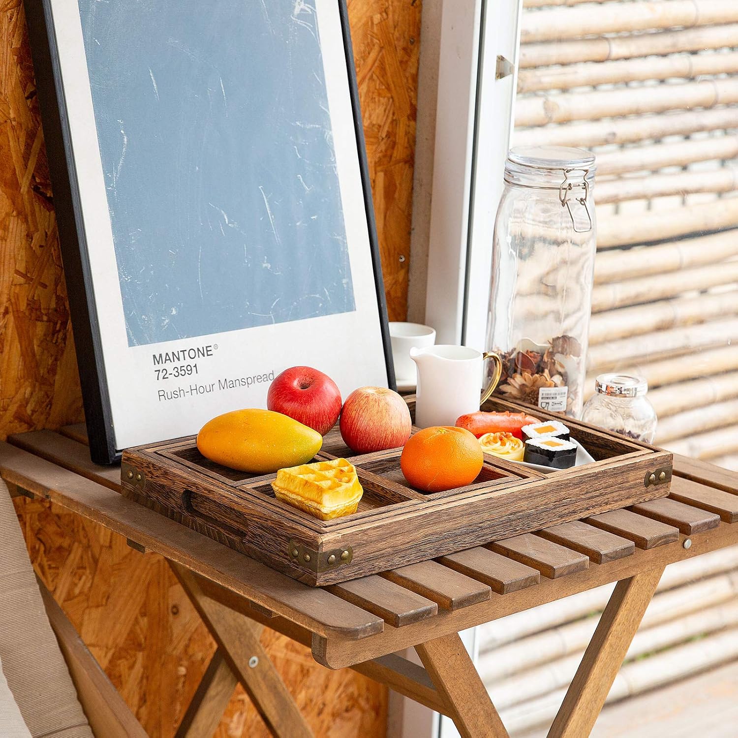 Yangbaga Rustic Wooden Serving Trays with Handle - Set of 7 Rectangular Platters for Entertaining, Breakfast, Coffee Table, Home Decor - Image 8