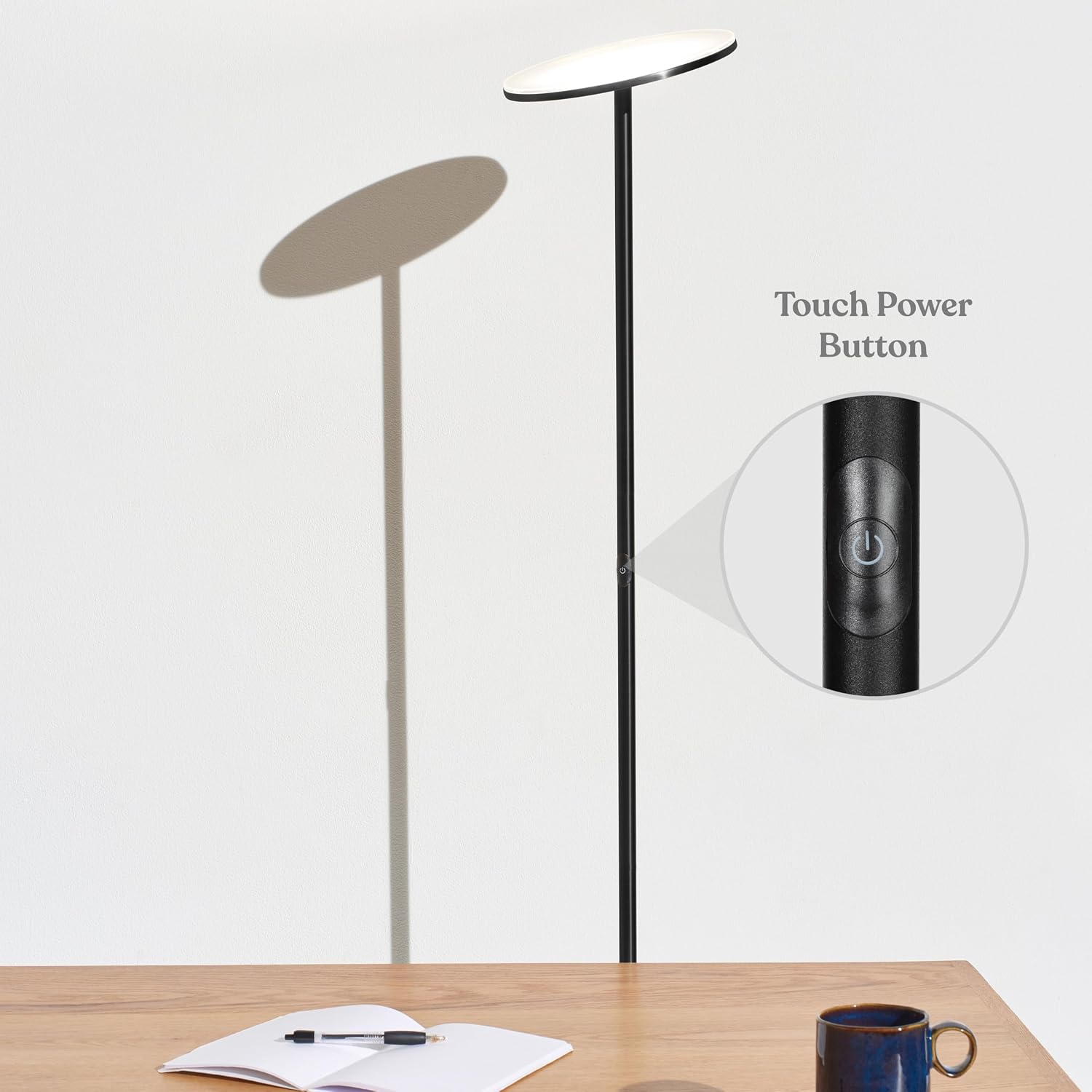 Brightech Sky LED Floor lamp, Torchiere Super Bright Floor Lamp for Living Room Decor & Office - Dimmable, Tall Standing Torch Lamp with Warm Light for Bedroom & Reading - Black - Image 5