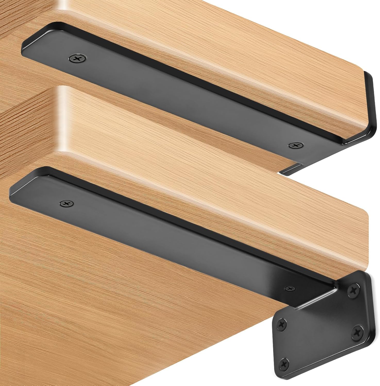 12 Pack - 10 inch Black Hidden L Shelf Bracket (1/5 Inch Thicked) Iron Floating Shelf Brackets Rustic Industrial Metal Brackets for Shelf Support - Image 3