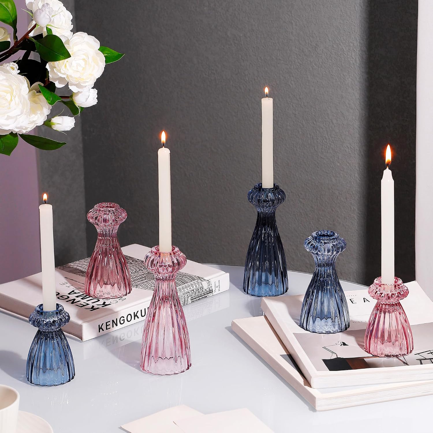 Lysenn Glass Candle Stick Holder Set of 3 – Premium Taper Candle Holders for Romantic Ambiance - Candle Sticks Holder Decor for Special Occasions - Pink - Image 3