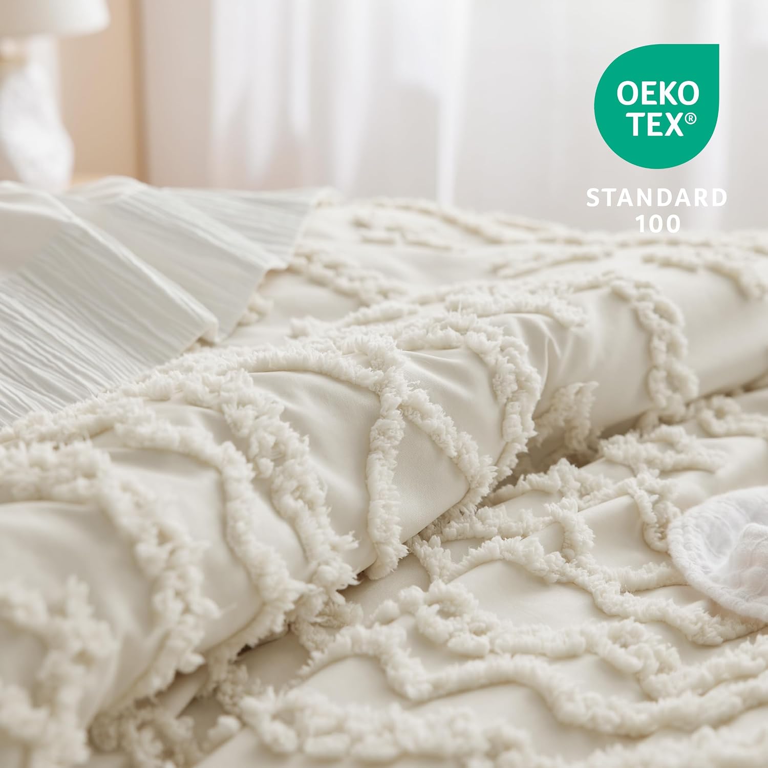 Bedsure Tufted Boho Comforter Set Twin Size - Beige Boho Bed Set, GentleSoft™ 2 Pieces Farmhouse-Style Embroidery Bedding, Gifts for Woman, Soft Jacquard Kids' Twin Comforter for All Seasons - Image 6