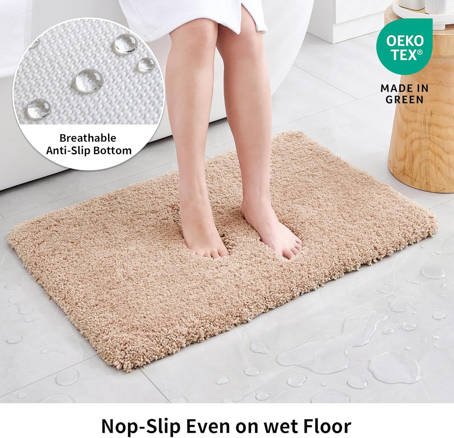 Disolla Beige Bathroom Rug 17x24 - Non-Slip Plush Small Bath Mat, Highly Absorbent & Ultra Soft Fluffy Floor Mat, Machine Washable for Shower and Tub - Image 3