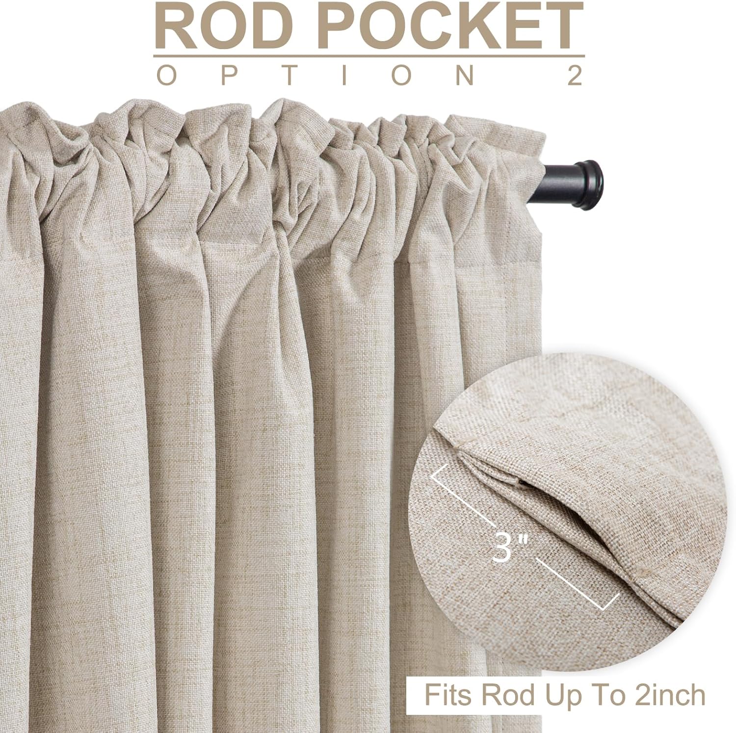 100% Blackout Shield Linen Textured Total Blackout Curtains for Bedroom 84 Inches Long, Back Tab/Rod Pocket Living Room Drapes, Thermal Insulated Blackout Curtains 2 Panels Set, 50" W x 84" L, Cream - Image 4