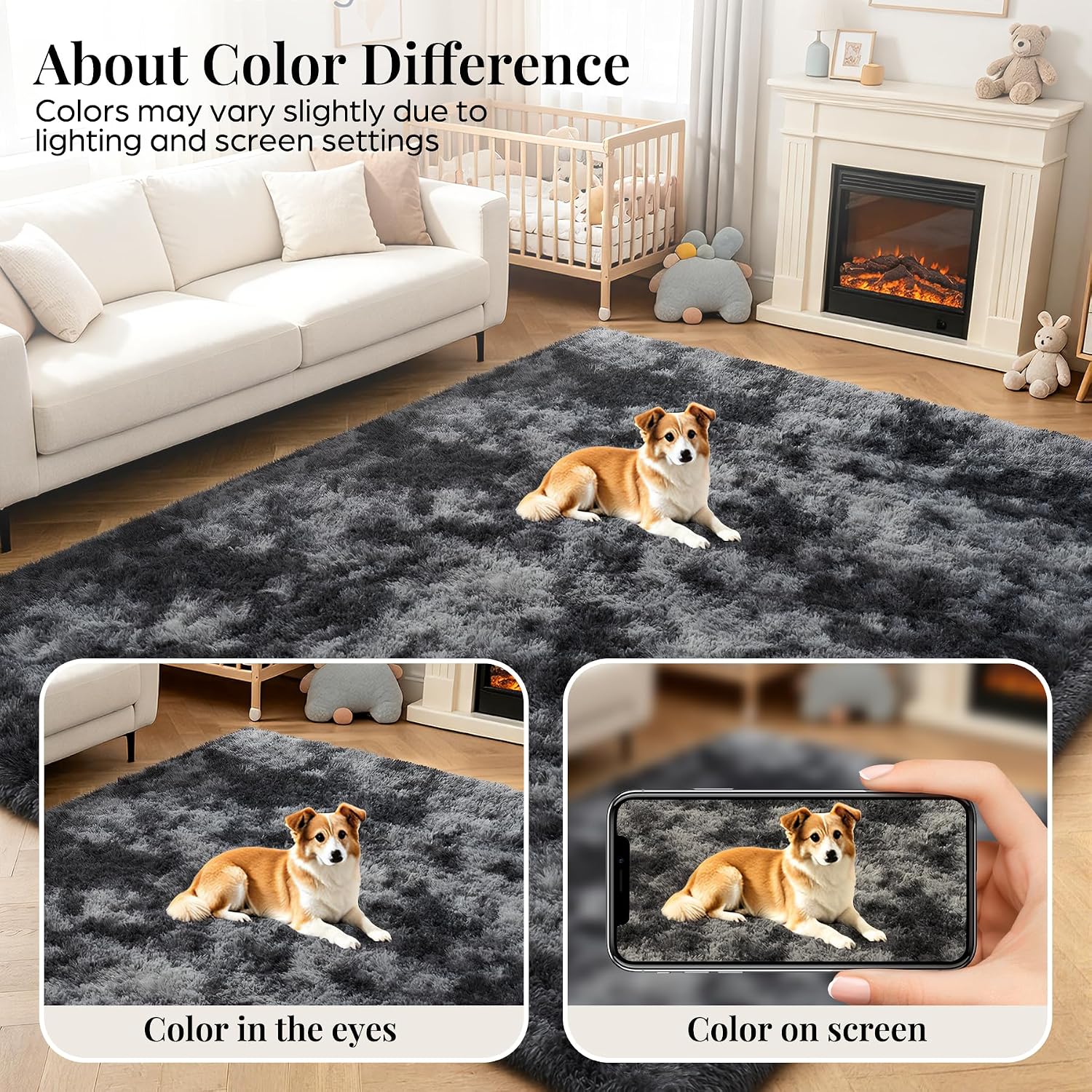 8x10 Area Rugs for Living Room Bedroom: Black Grey Soft Fluffy Shag Upgrade Non-Slip High Pile Carpet Large Fuzzy Plush Indoor Floor Decor Shaggy Rug for Kid Boys Girls Playroom Nursery Modern Home - Image 7