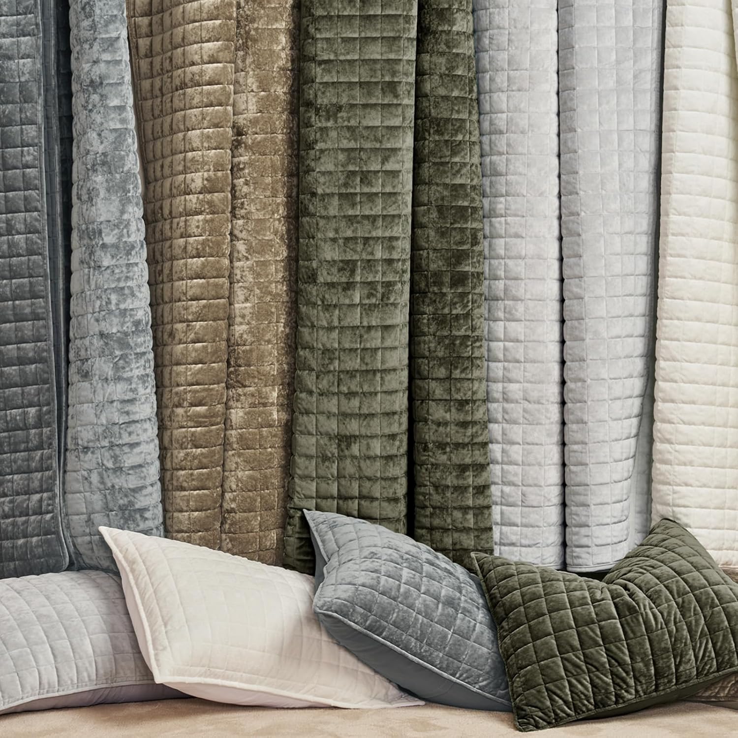 RECYCO Luxury Velvet Quilt Set King Size, Lightweight Velvet Comforter Set, Oversized Bedspread Coverlet Quilted Bedding Set, with 2 Matching Pillow Shams, for All Season, Olive Green - Image 6