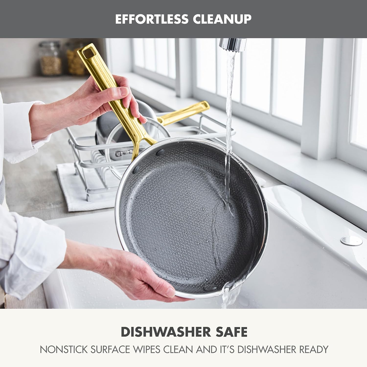 GreenPan Hybrid 9.5” & 11” Nonstick Stainless Steel Frying Pan Set, APEX Tri-Ply Thermobond PFAS-Free Ceramic Skillets, Induction & All Cooktop Compatible, Oven Temp to 850°F, Dishwasher Safe, Gold - Image 8