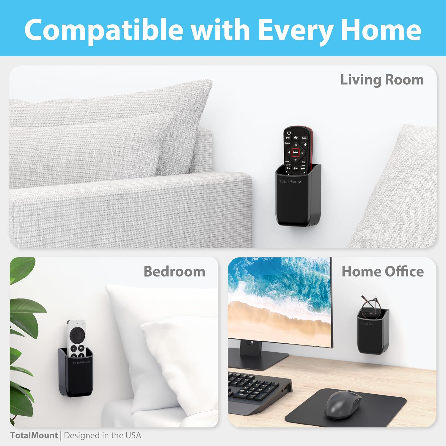 TotalMount Hole-Free Remote Control Holder – Eliminates Need to Drill Holes in Your Wall (Black, Quantity 1) - Image 6