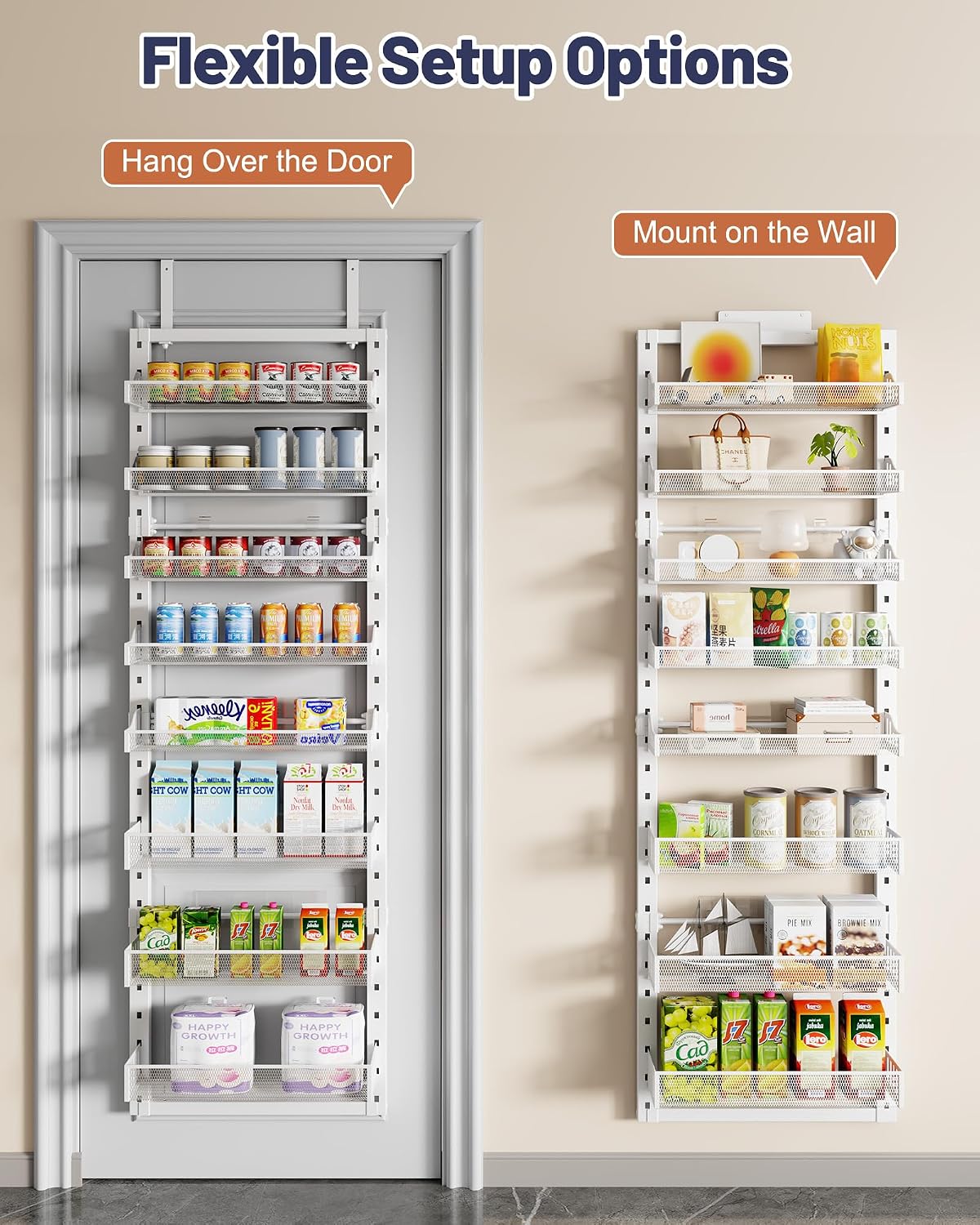 8 Tier Pantry Door Organizer, 2 IN 1 Over the Door Pantry Organizer with Metal Adjustable Baskets,Spice Rack Wall Mount or Door Organizer, Door Spice Rack for Pantry - Image 5