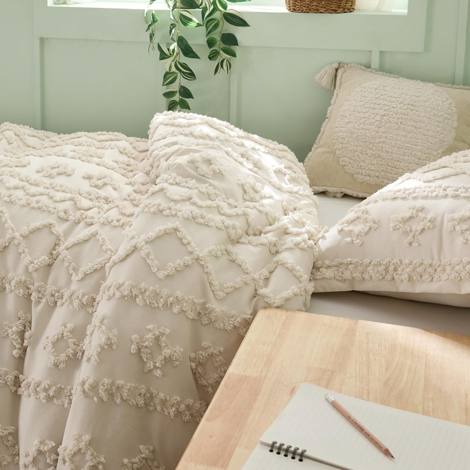 Bedsure Tufted Boho Comforter Set Twin Size - Beige Boho Bed Set, GentleSoft™ 2 Pieces Farmhouse-Style Embroidery Bedding, Gifts for Woman, Soft Jacquard Kids' Twin Comforter for All Seasons - Image 7