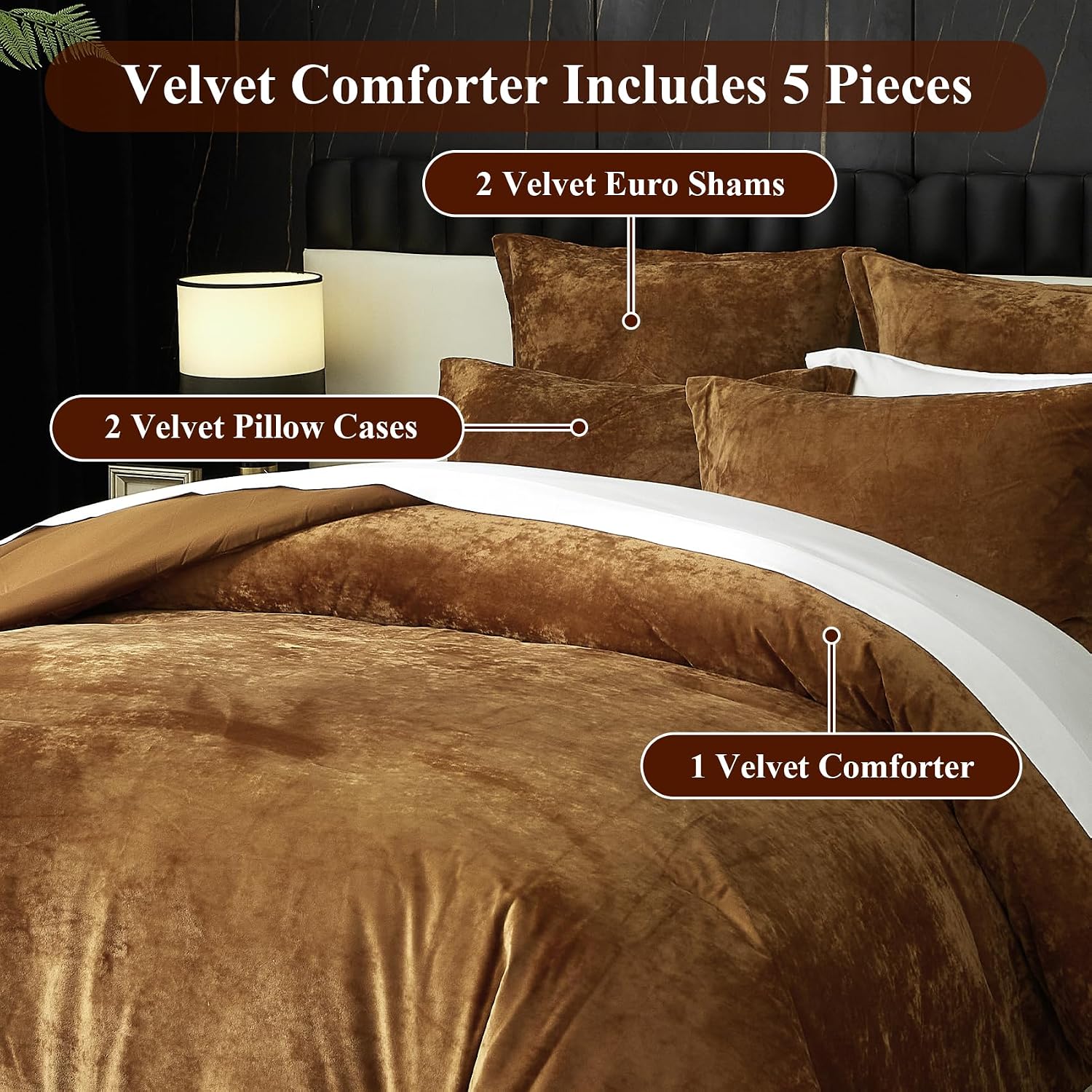 Ivellow Crushed Velvet Comforter Set Queen Lightweight Comforter 5pcs Ultra Soft Breathable Bedding Set Luxury Cozy Flannel Comforter Queen Size (1 Comforter,2 Pillow Shams, 2 Euro Shams) - Image 4
