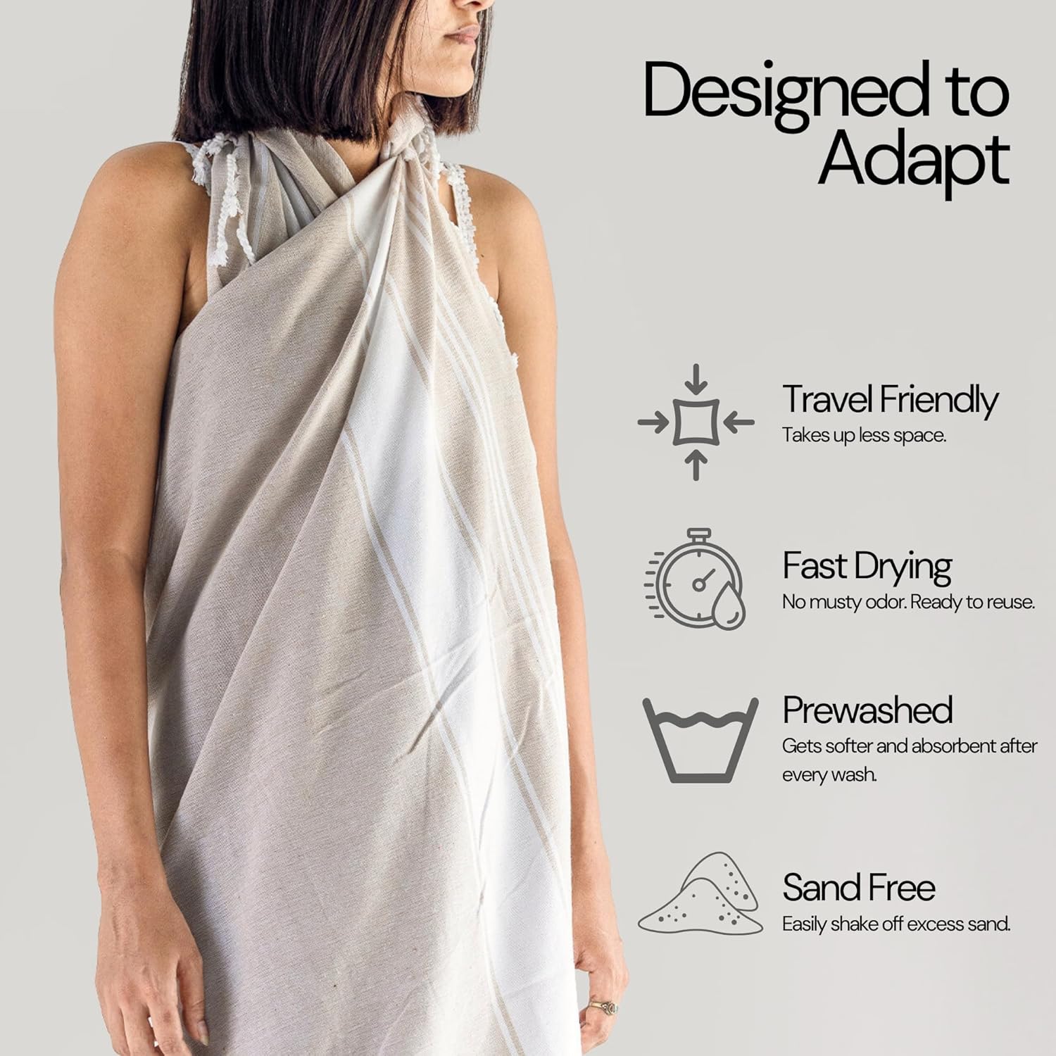 Salt Earth Cotton Turkish Beach Towel (Set of 4, 36"x72") - Soft, Quick Dry, Sand Resistant, Absorbent Towels for Bathroom, Home, Travel, Pool, Spa, Bath, Swim - Beach Towels Oversized (Beige) - Image 3
