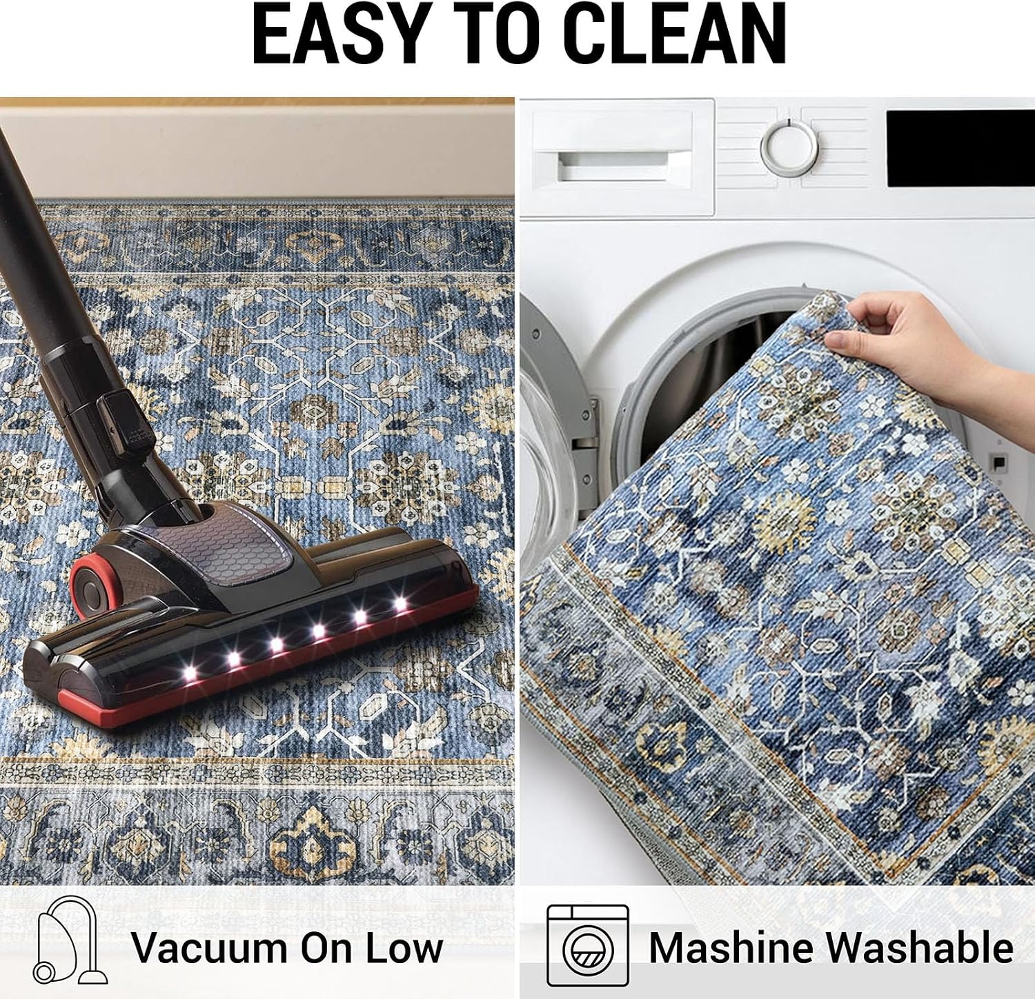KUTA Vintage Floral 3x5 Entryway Rug, Area Rugs for Living Room Blue Grey Beige Washable Kitchen Carpet Non-Slip, Ultra Thin Soft Printed Distressed Oriental Entry Low-Pile Throw for Dining Room Dorm - Image 6