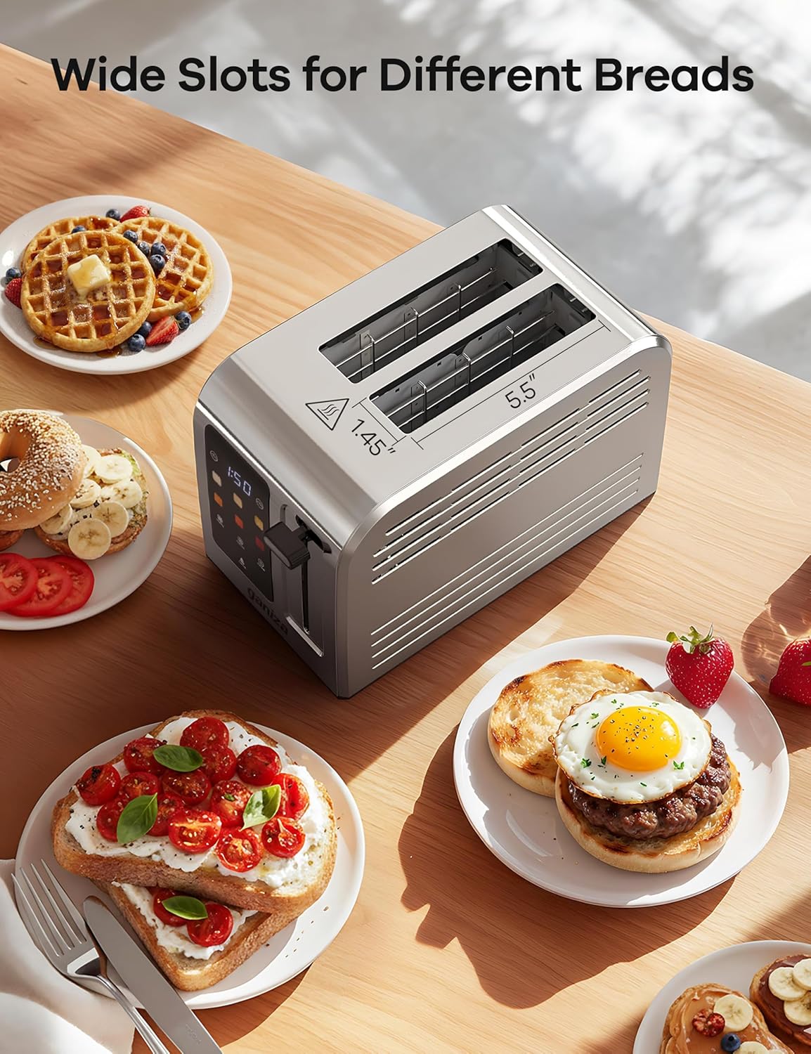 Ganiza Smart Toaster 2 Slice with Touchscreen, Digital Countdown Timer, Touch Screen Toaster Wide Slot, Full Stainless Steel, Defrost Reheat Cancel, +/-10s Fine-Tune, Removable Crumb Tray, Max 925W - Image 8