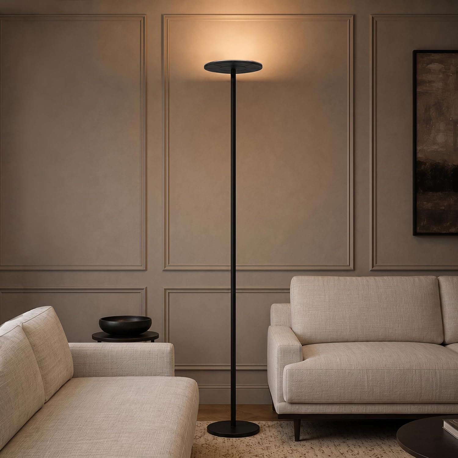 Brightech Sky LED Floor lamp, Torchiere Super Bright Floor Lamp for Living Room Decor & Office - Dimmable, Tall Standing Torch Lamp with Warm Light for Bedroom & Reading - Black - Image 7