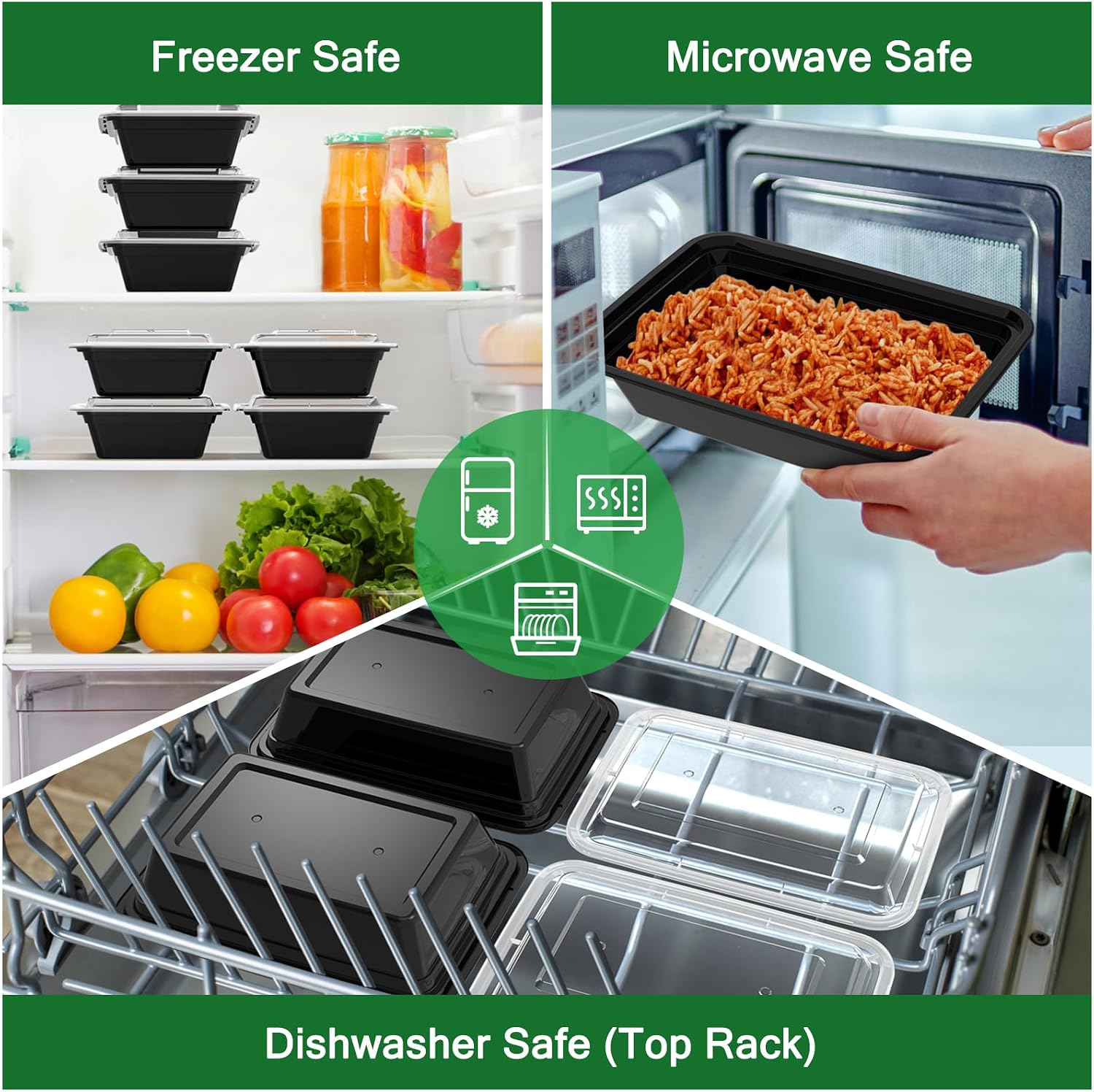 Dealusy 50 Pack (100-Piece) 38 oz Meal Prep Containers Reusable with Lids, Sturdy Leakproof & Food Safe, Microwave, Freezer, Dishwasher Safe Prep Containers, To Go Take Out Plastic Food Storage - Image 5