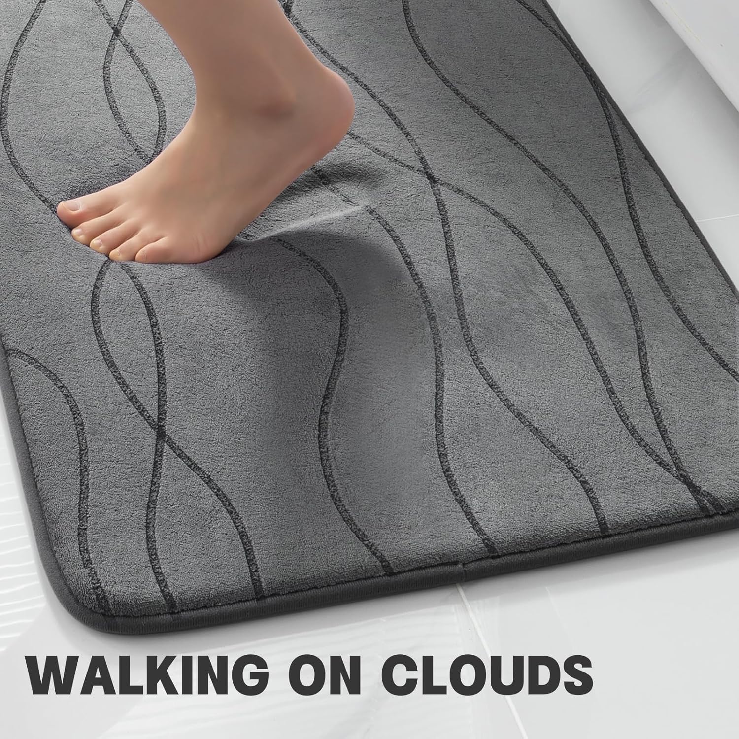 YIHOUSE Bathroom Rugs Set 5 Piece, Memory Foam Bath Mat Dark Grey | Ultra Soft, Absorbent, Non-Slip, Machine Washable, for Bathroom, Sink and Toilet - Image 4