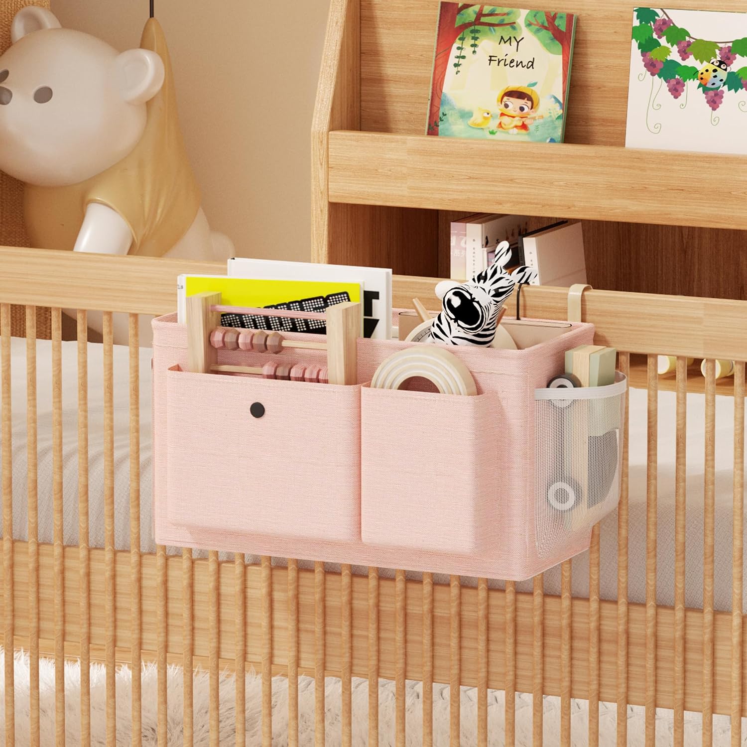 Bedside Caddy Bedside Storage Hanging Organizer for Bunk Dorm Bed Rail | Bed Caddy with Hooks, Top Bunks and Dorm Essentials for Water, Tissues, Tablets, Books, Phones, Remotes and Other Necessories - Image 7