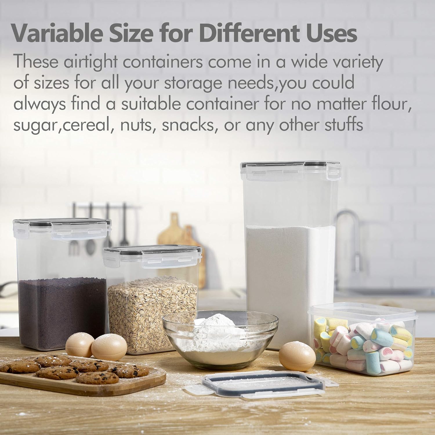 CHEFSTORY Airtight Food Storage Containers Set, 14 PCS Kitchen Storage Containers with Lids for Flour, Sugar and Cereal, Plastic Dry Food Canisters for Pantry Organization and Storage - Image 5