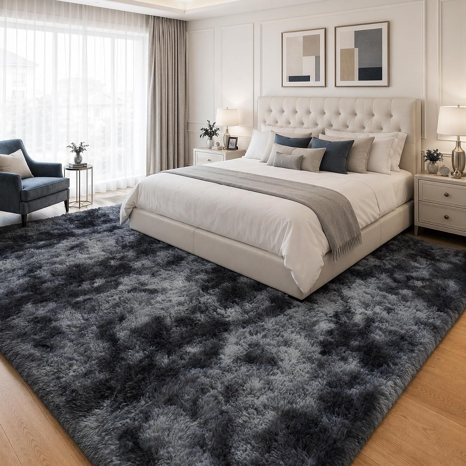 8x10 Area Rugs for Living Room Bedroom: Black Grey Soft Fluffy Shag Upgrade Non-Slip High Pile Carpet Large Fuzzy Plush Indoor Floor Decor Shaggy Rug for Kid Boys Girls Playroom Nursery Modern Home - Image 3