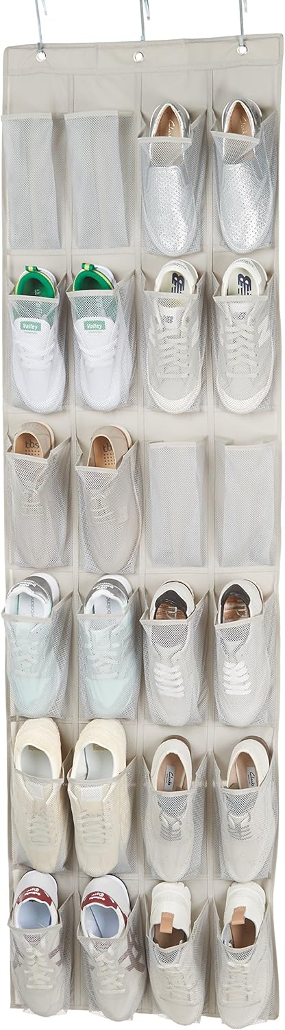 Amazon Basics 24 Medium Mesh Pocket Over-the-Door Hanging Shoe Organizer, Space Saving Shoe Storage, Light Grey | Over-the-Door - Image 3