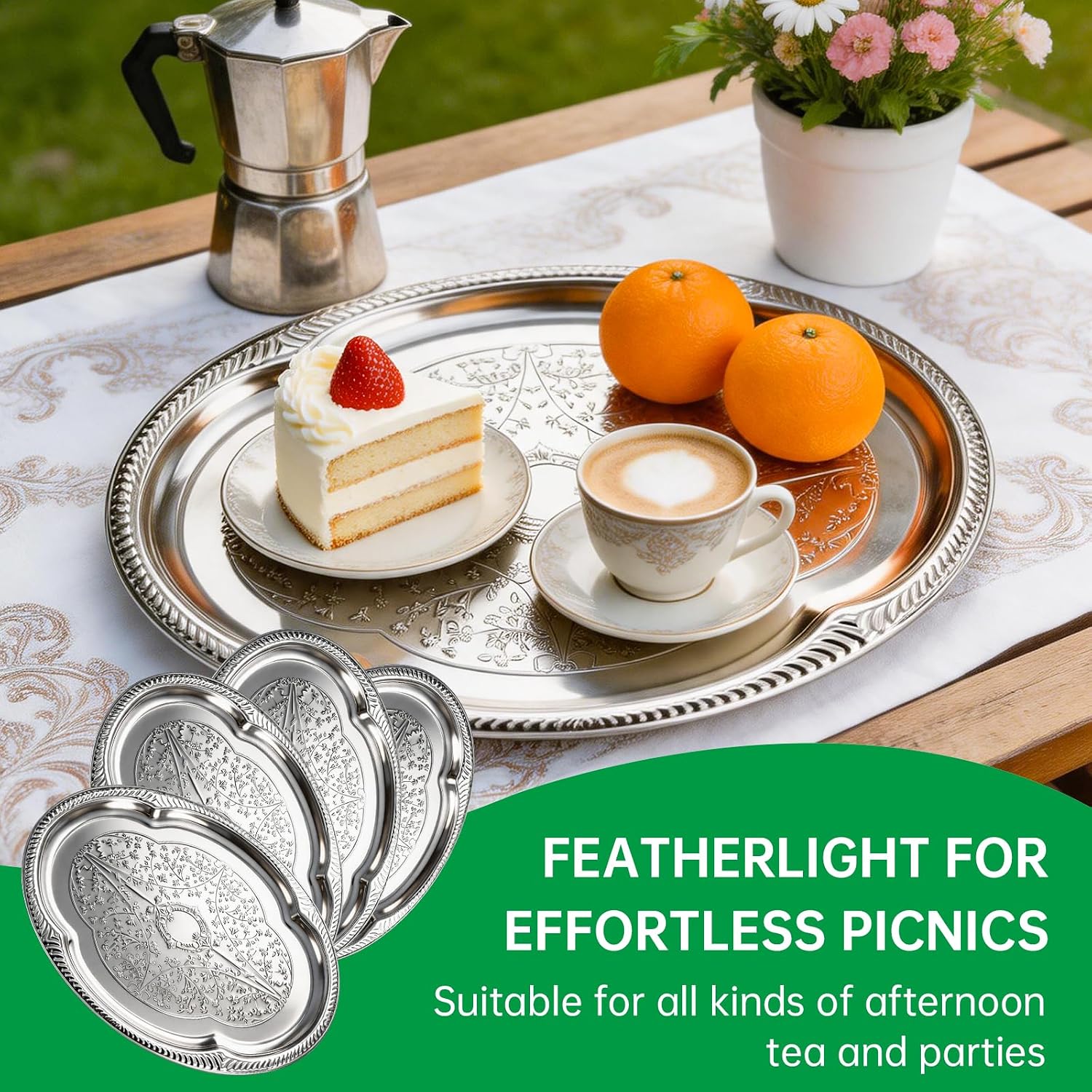 4-Pack Large Silver Serving Tray 20.3 x 15.2 Inch Mirror Platter Set for Party, Wedding, Birthday, Christmas, Appetizers, Desserts, Food Display, Kitchen Table, Buffet - Image 5