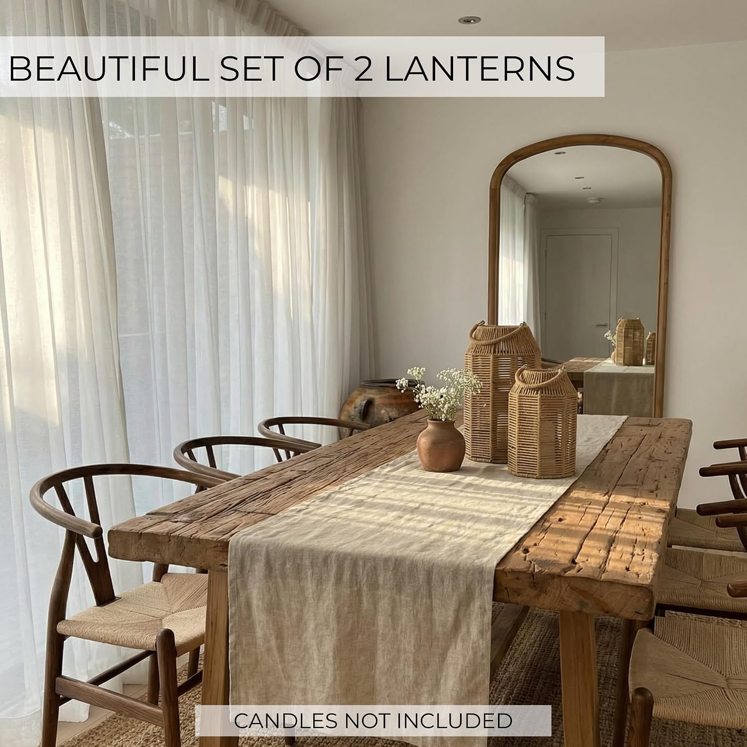 Natural Jute Boho Lanterns - Handcrafted Coffee Table Decor to Enhance Your Home - Modern Decorative Farmhouse Beauty for Living Room, Patio & Front Porch, Indoor and Outdoor or Kitchen Dining Table - Image 3