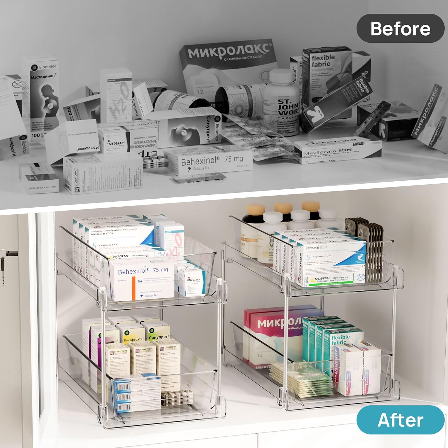 Vtopmart 4 Pack Bathroom Under Sink Organizers Organizer, 2 Tier Clear Pull-Out Organization (S-Standard) - Image 7