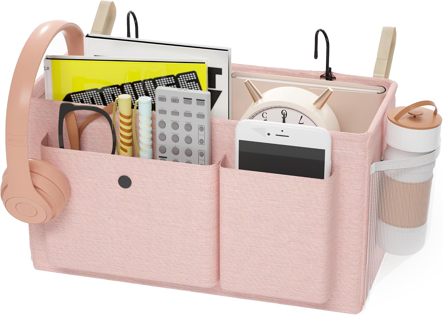 Bedside Caddy Bedside Storage Hanging Organizer for Bunk Dorm Bed Rail | Bed Caddy with Hooks, Top Bunks and Dorm Essentials for Water, Tissues, Tablets, Books, Phones, Remotes and Other Necessories - Image 9