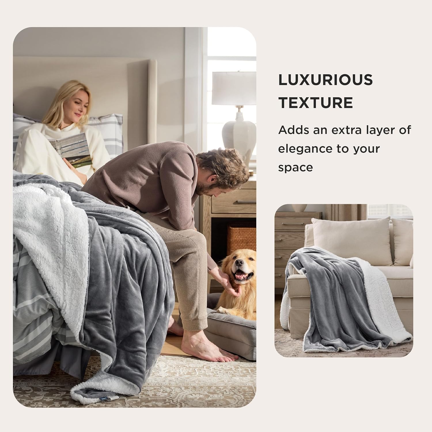 Bedsure GentleSoft Sherpa Fleece Throw Blanket for Couch, Non-Heated, Thick & Warm Cozy Blanket for Winter, Soft Fuzzy Plush Throw Gifts for Women and Men, Grey, 50x60 Inches - Image 5