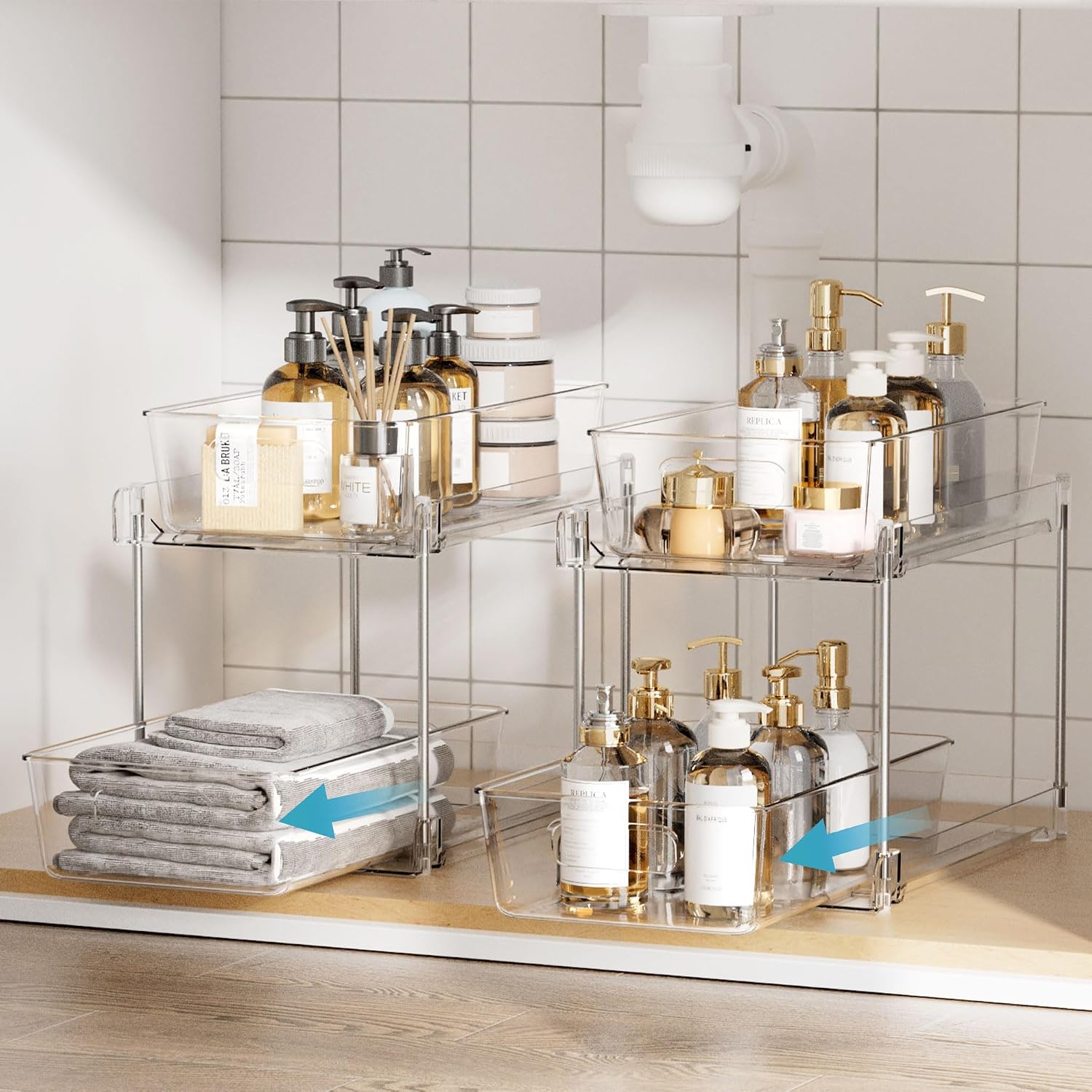 Vtopmart 4 Pack Bathroom Under Sink Organizers Organizer, 2 Tier Clear Pull-Out Organization (S-Standard) - Image 4