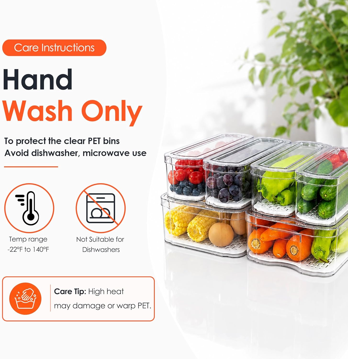 SMRCAD 6 Pack Clear Fridge Organizer Bins with Drain Trays - Stackable | BPA-Free PET, 6 Pack: 6 lidded Bins (Not drawer), Helps Keep Produce Fresh, 14L Capacity, Hand Wash Only - Image 2