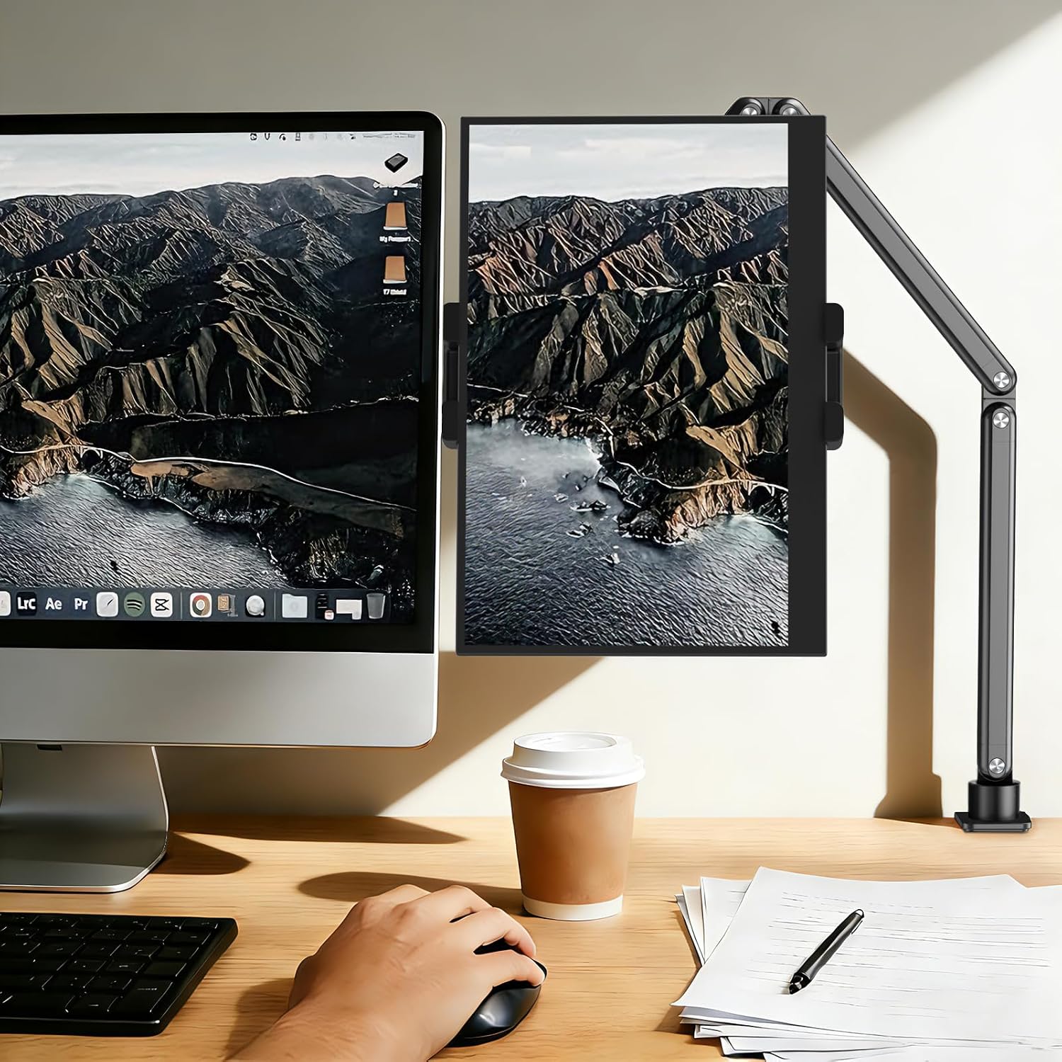 Urmust Portable Monitor Stand 15.6", iPad Stand for Desk, Portable Monitor Holder up to 18.5" Holds, Adjustable Desktop Tablet Arm Mount, Apple iPad Holder for Desk, for 4.7"-12.9" i Pad Pro/Air/Mini - Image 4
