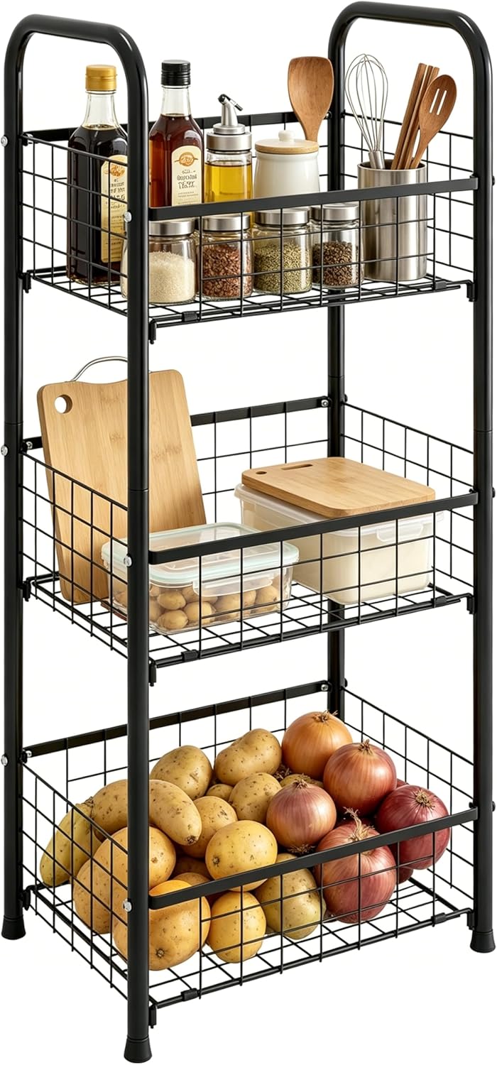 PROXRACER 3-Tier FreeStanding Open Shelf,Bathroom Organizer Shelves Unit with Adjustable Feet, Metal Steel Storage Tower Organizer Rack Basket Cart for Bathroom, Living Room, Balcony, Kitchen - Image 4