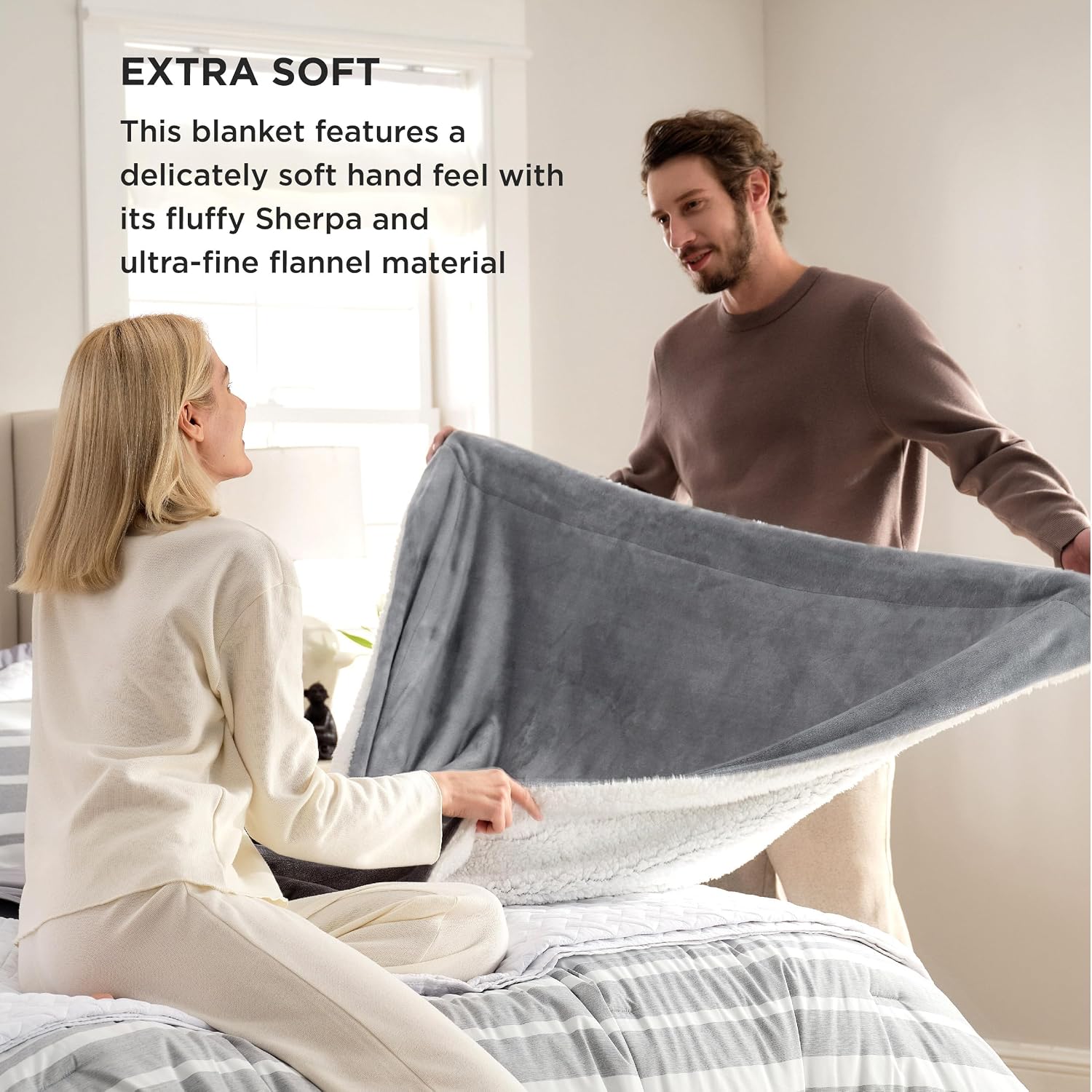 Bedsure GentleSoft Sherpa Fleece Throw Blanket for Couch, Non-Heated, Thick & Warm Cozy Blanket for Winter, Soft Fuzzy Plush Throw Gifts for Women and Men, Grey, 50x60 Inches - Image 4