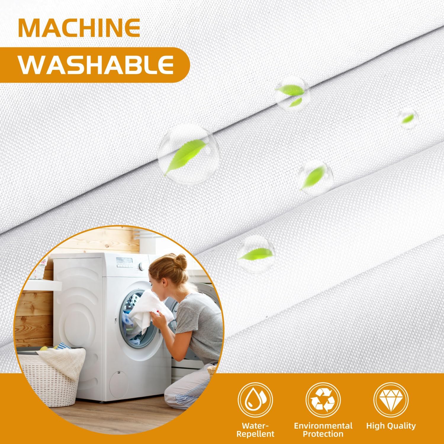 eachope 1 Pack Fabric Snap-in Shower Curtain Liner Replacement,Compatible with No Hook Shower Curtain with Snap in Liner, Removable & Water-Repellent,Machine Washable,70x54,White - Image 5