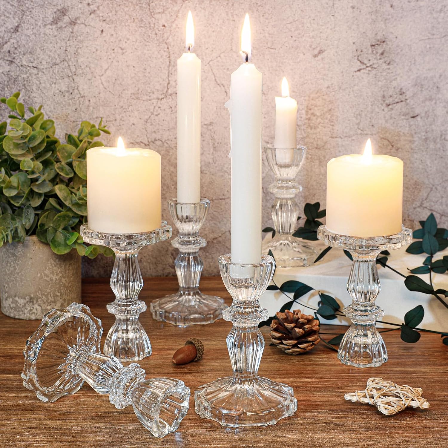 4.33" Tall Glass Candlestick Set of 6 Clear Crystal Candle Holders for Glass Taper Holder Decor for Wedding Birthday Party Christmas - Image 7