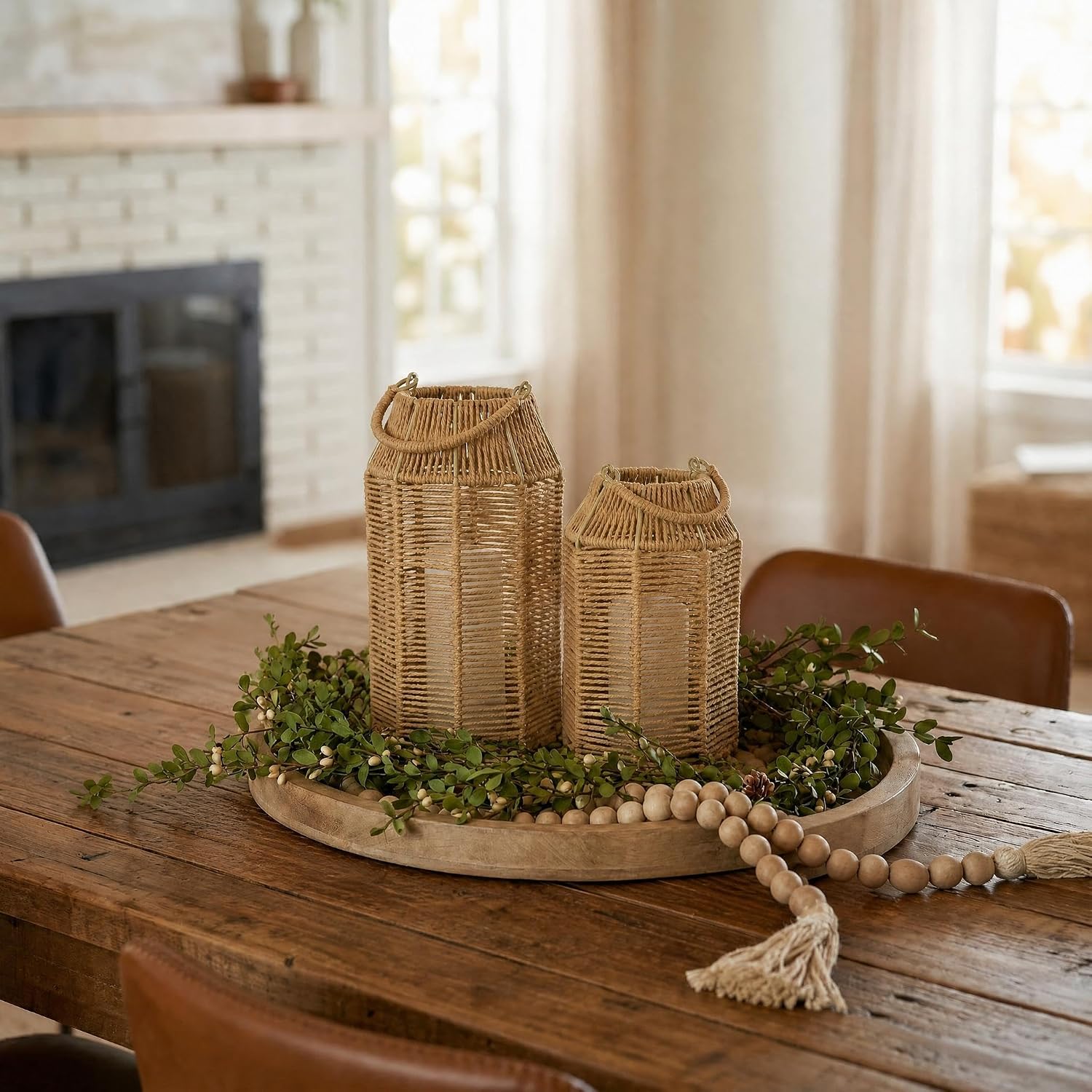Natural Jute Boho Lanterns - Handcrafted Coffee Table Decor to Enhance Your Home - Modern Decorative Farmhouse Beauty for Living Room, Patio & Front Porch, Indoor and Outdoor or Kitchen Dining Table - Image 8