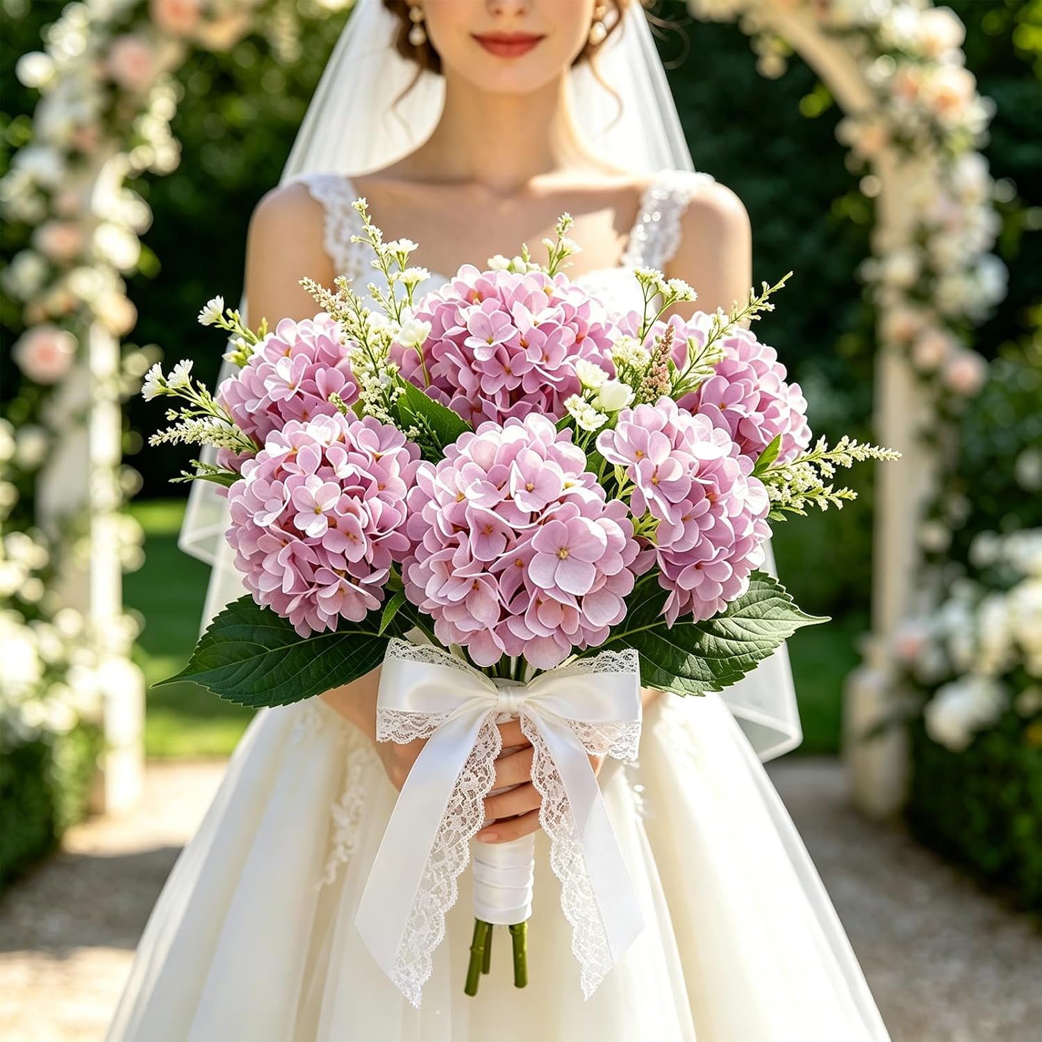 26‘’ Real Touch Pink Silk Hydrangea Artificial Flowers, Large Lifelike Silk Flowers with Long Stems, Faux Plant for Wedding Bouquet Table Centerpieces Party Home Indoor(5PCS Single Flower) - Image 4