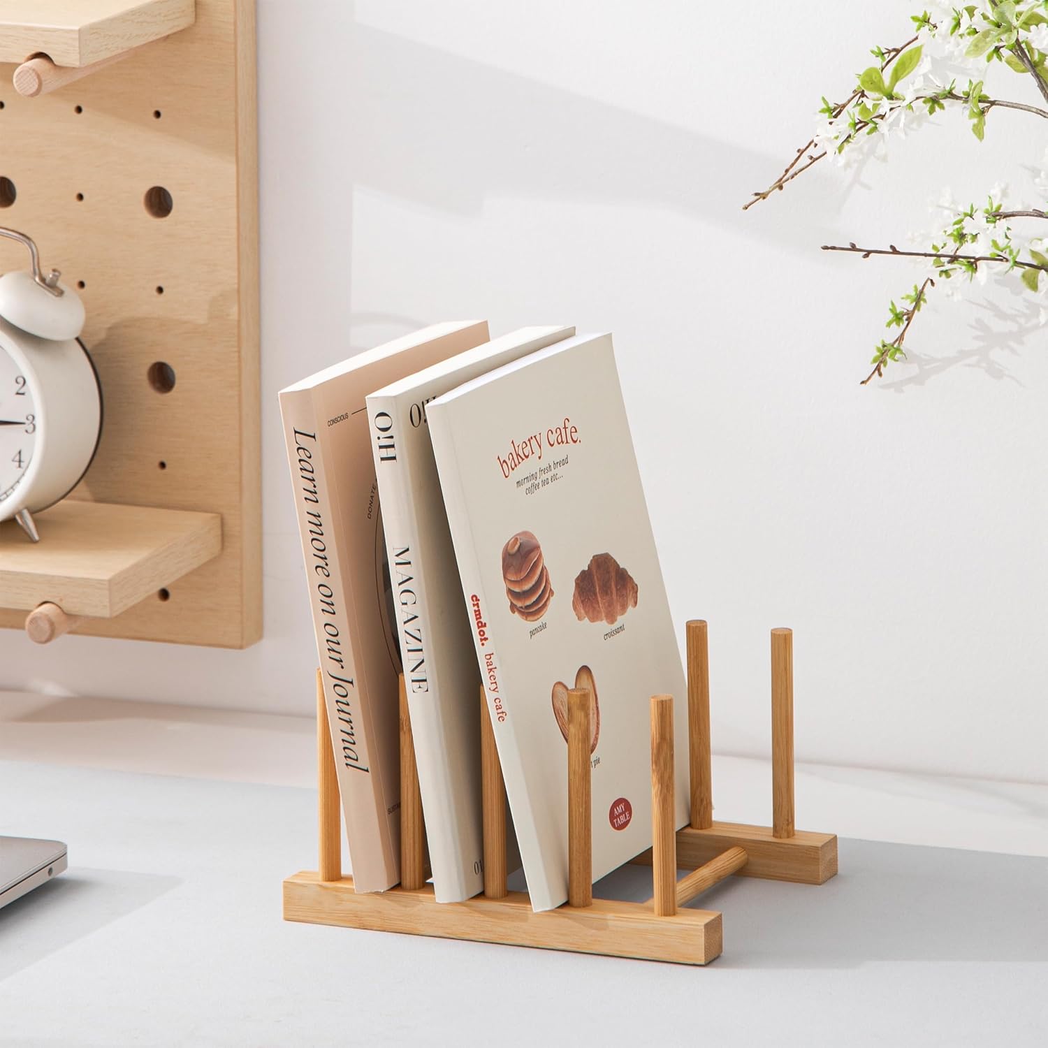 HBlife Bamboo Dish Plate Bowl Cup Book Pot Lid Cutting Board Drying Rack Stand Drainer Storage Holder Organizer Kitchen Cabinet(Keep Dry) - Image 5