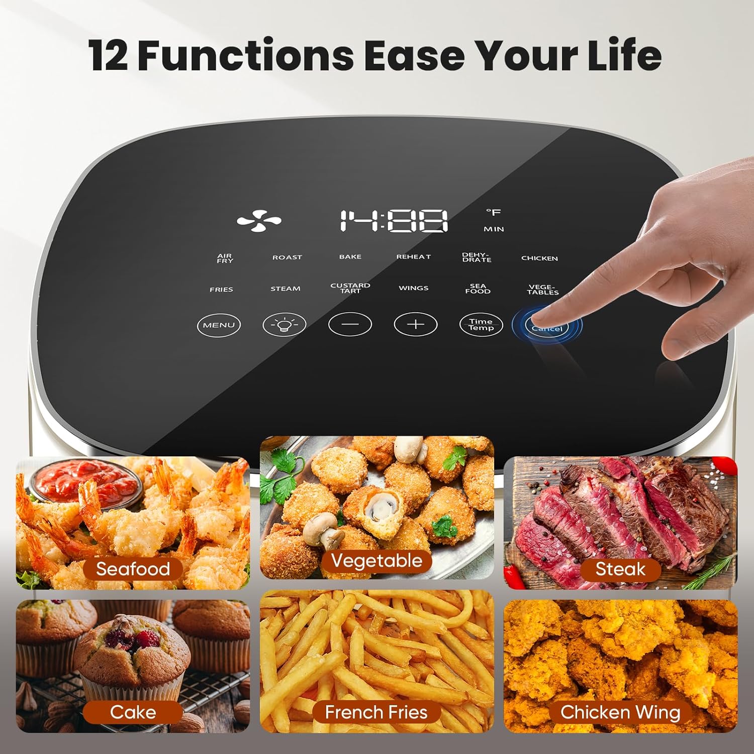 Air Fryer, 6QT Square Airfryer with Visual Window, 400°F Fast Heating Air Fryers Oven with Timer, Auto-Off, Non Toxic & Non Stick, Multiple 12 Modes for Roast, Bake, Dehydrate, Fry, Reheat - Image 4