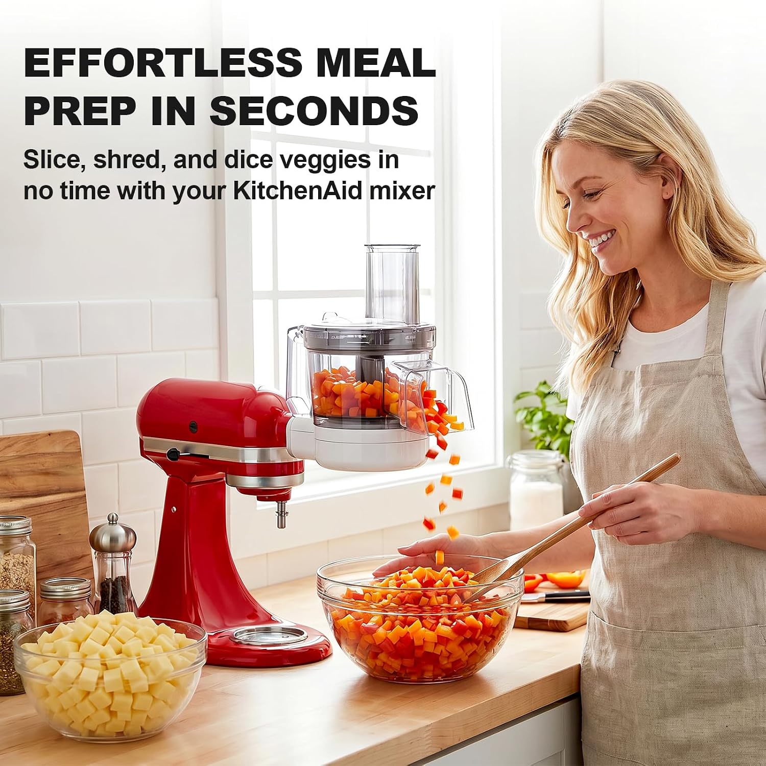 Food Processor for KitchenAid, 5-in-1 Vegetable Food Chopper for KitchenAid, Including Dicing, Shredding, Sauce Grinding, Julienne and Slicing Discs with Storage Case - Image 2