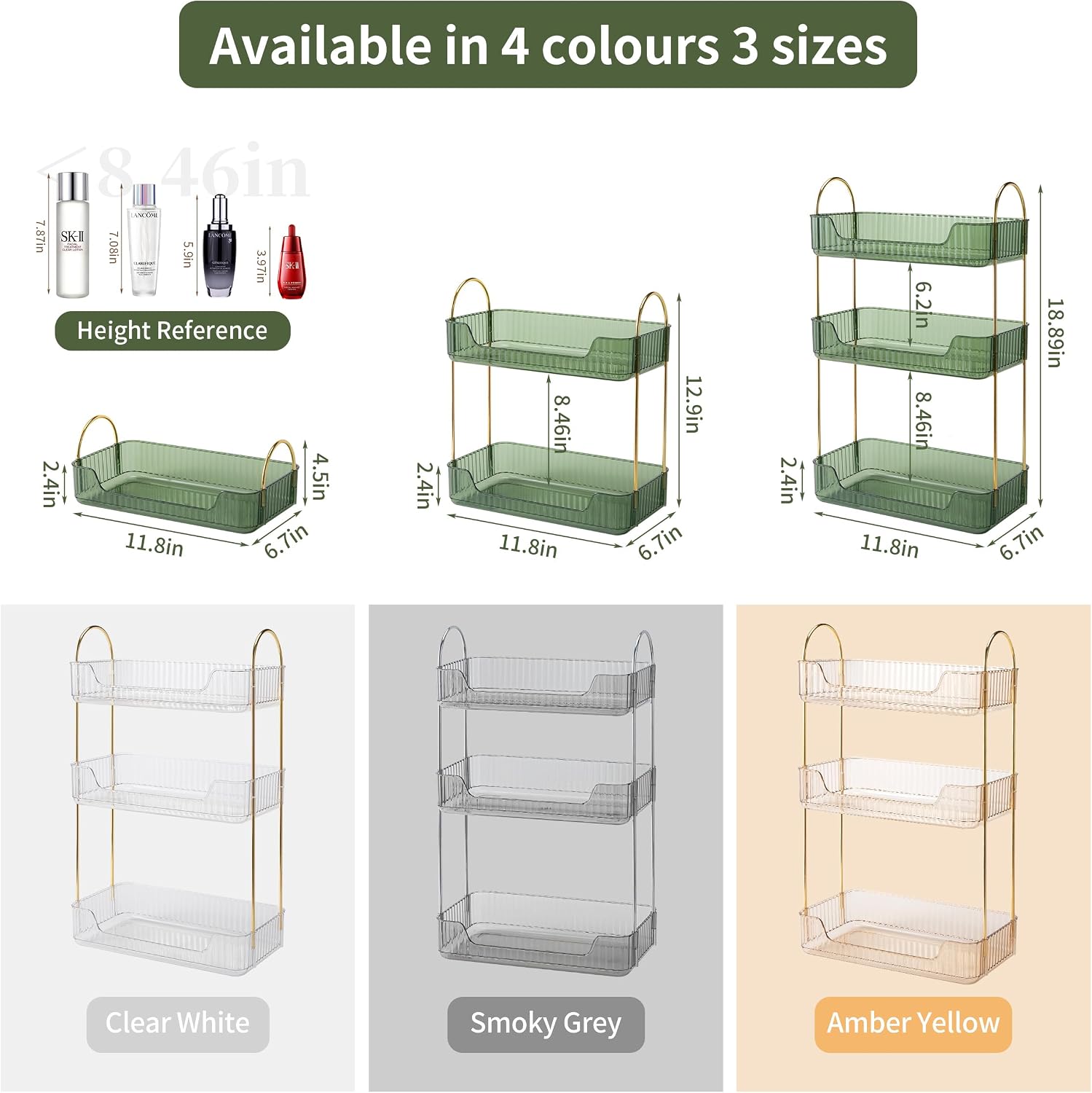 Akinbas 3 Tier Bathroom Organizer Countertop Makeup Perfume Tray Skincare Organizer for Bathroom Dresser Vanity (Green) - Image 2