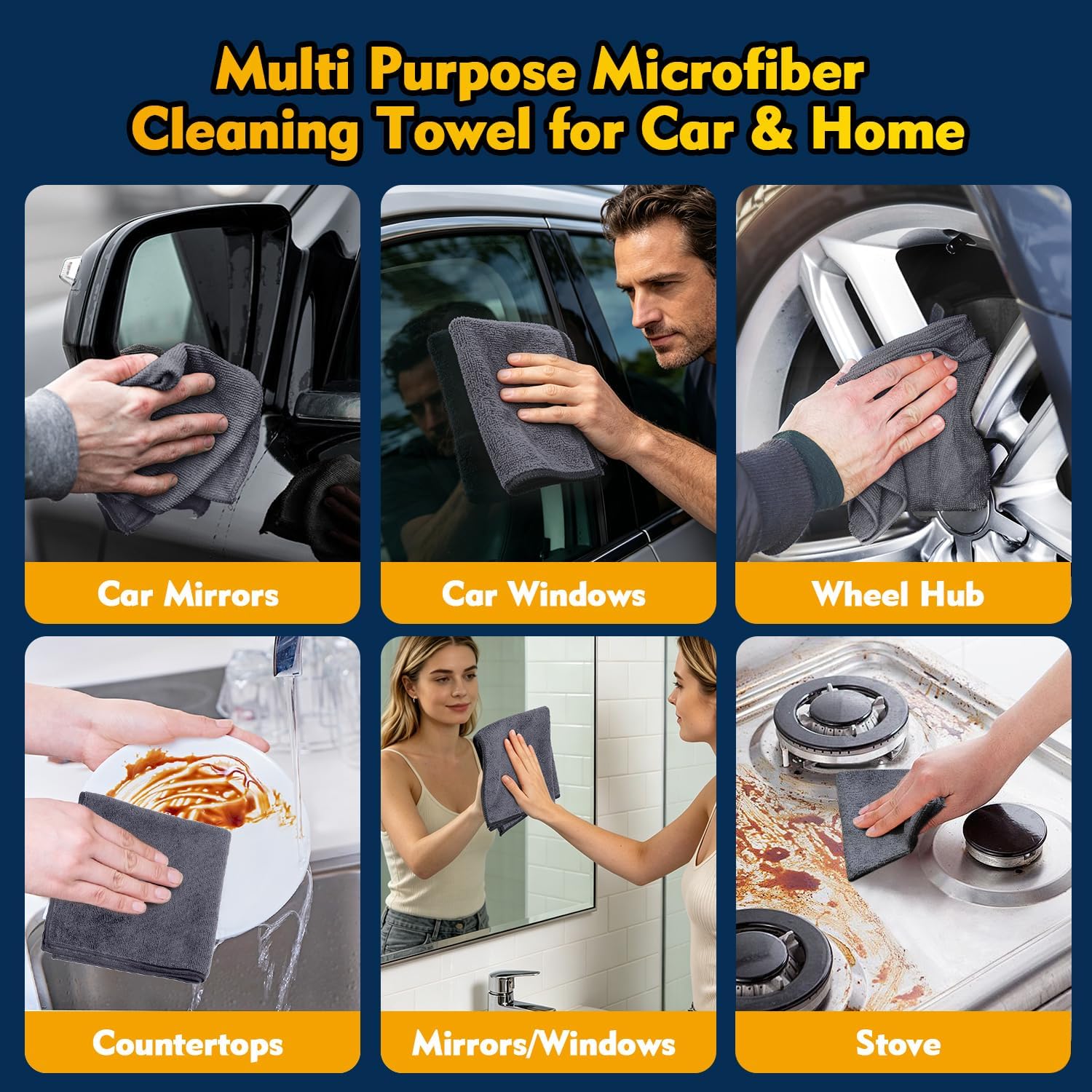 HOMEXCEL Microfiber Cleaning Cloth 12 Pack, 12.5 x 12.5 inch Microfiber Towels for Cars, Ultra Absorbent Washing Cloth, Lint Free Streak Free Cleaning Rags for Car, Kitchen, and Window (Grey) - Image 5