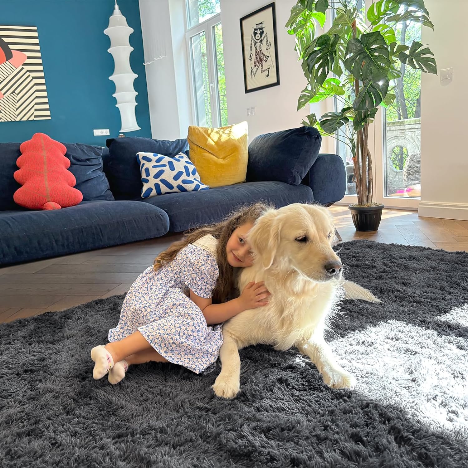 OLANLY 6x9 Machine Washable Large Area Rugs for Living Room, Bedroom, Soft Fluffy Shaggy Bedside Rug, Indoor Floor Carpet for Kids Girls and Boys, Dorms, Nursery, Home Decor Aesthetic, Grey - Image 5