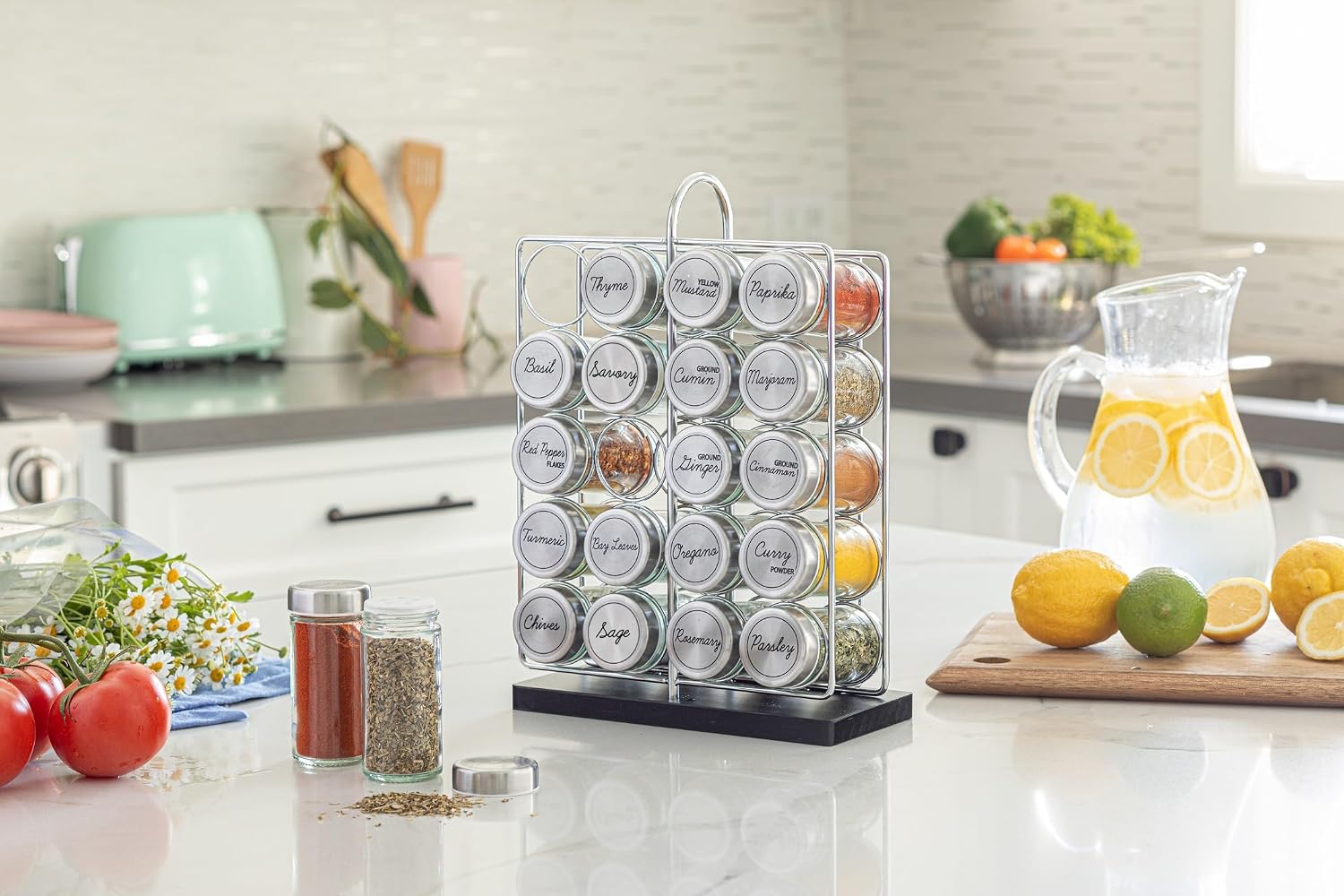Orii 20 Jar Spice Rack Stainless Steel with Spices Included - Standing Rack Shelf Holder & Countertop Spice Rack Tower Organizer for Kitchen Spices - Image 3