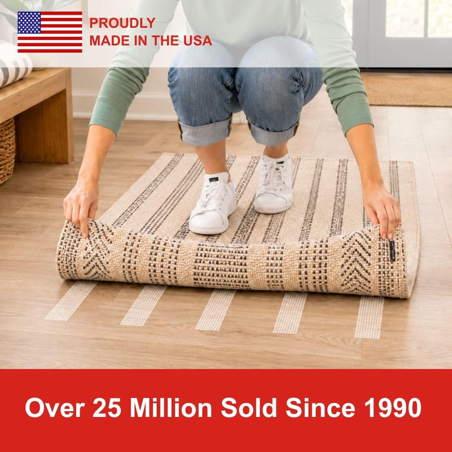 Rug Grip Rug Gripper Double Sided Non-Slip Residue Free Carpet Tape for Area Rugs and Runners - Works on All Floor Types Including Hardwood, Tile, Carpet and Vinyl (2.5in x 25ft) - Image 6