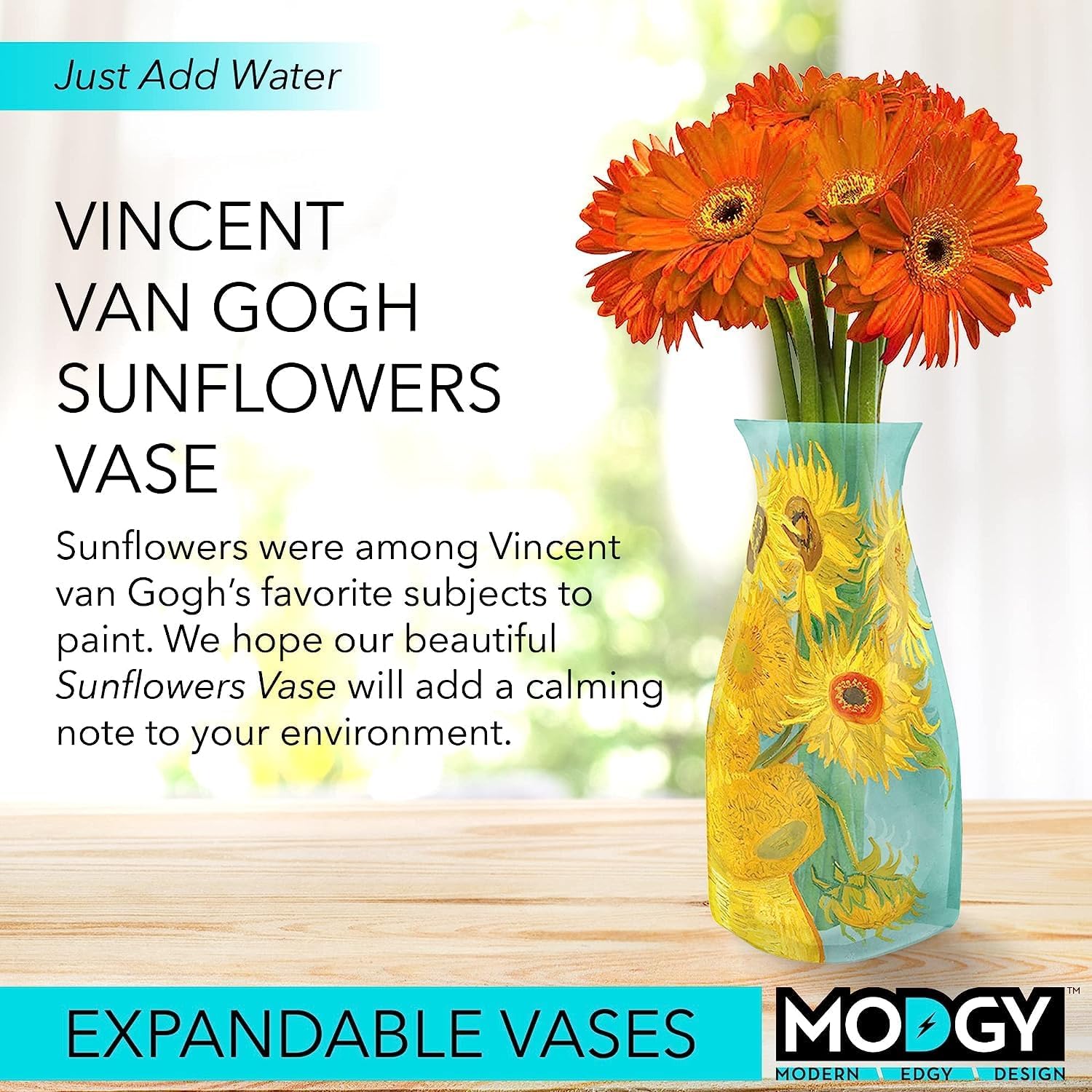 MODGY Collapsible and Expandable Plastic Flower Vase, Unbreakable, Foldable, Decorative Modern Centerpieces, Table Decorations, Van Gogh Sunflowers, 1 Pack - Image 2