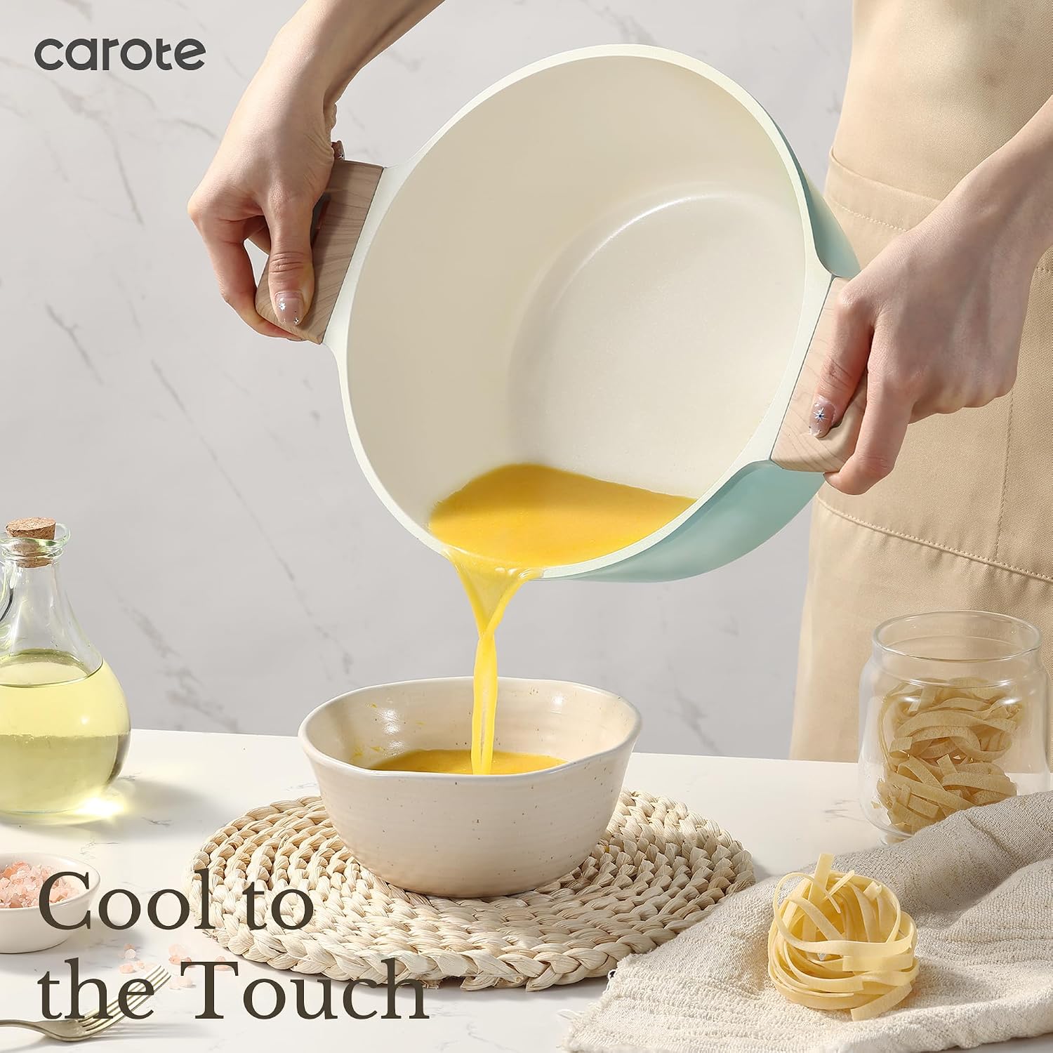 CAROTE 21-Piece Ceramic Pots and Pans Cookware Set, Non Stick Induction Cook Ware Kitchen Cooking Set Non-Toxic Health, PFAS Free - Image 5